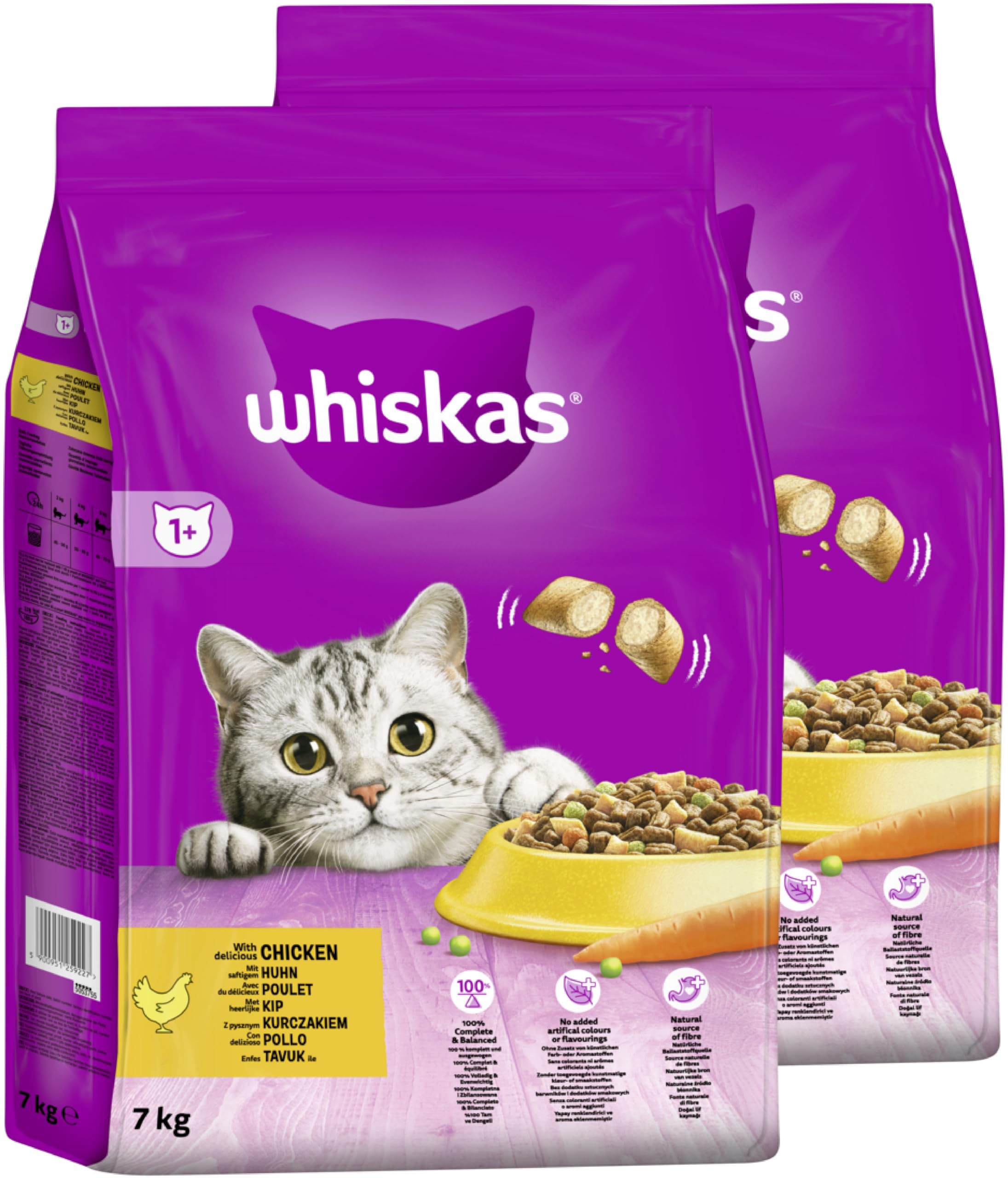 WHISKAS Worek suchy 1+ kurczak 2 x 7 kg