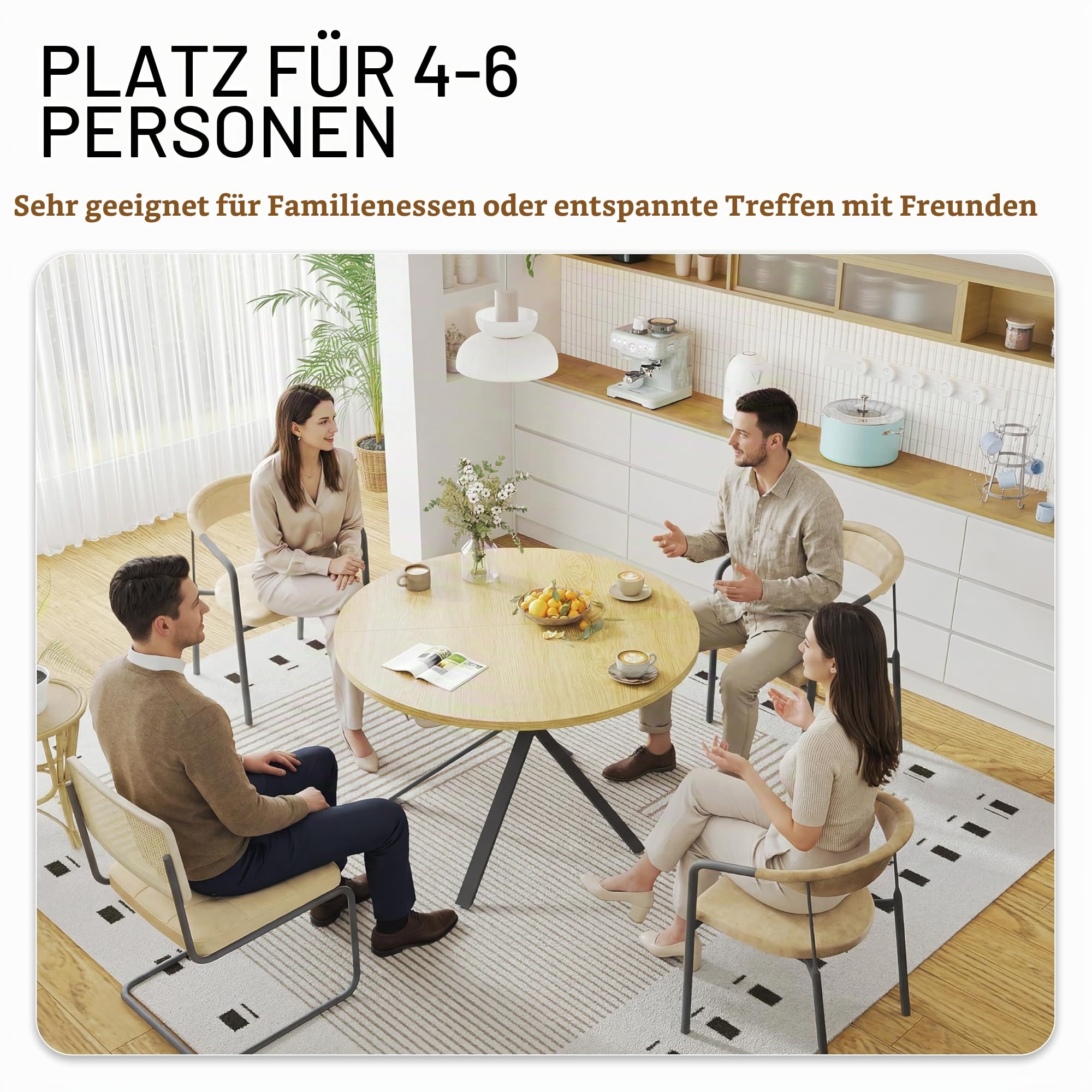Wildhome Der ausziehbare ovale Esstisch bietet Platz für 4-6 Personen, verfügt über eine Tischplatte mit natürlicher Holzmaserung, ist platzsparend, leicht zu reinigen und vielseitig (Naturholzfarbe)