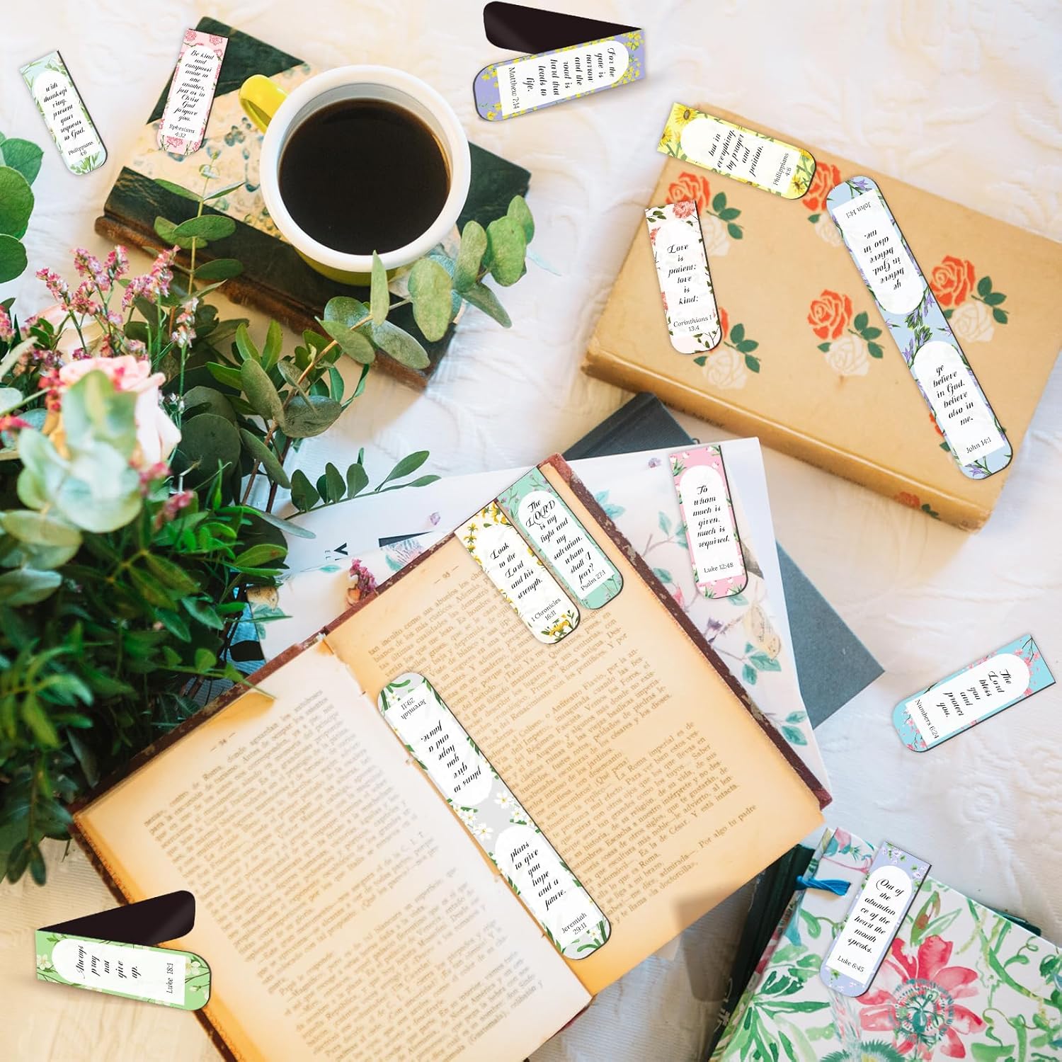 100 Pack Flower Bible Magnetic Bookmarks Christian Magnet Bookmark Clips for Women Men Book Lovers Bible Page Markers for Teachers Students Reading School Office Home, Printing on 2 Side - Image 5