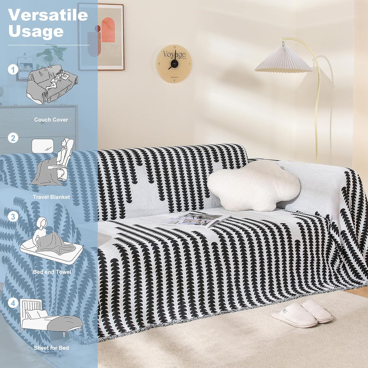 Boho Sofa Cover, Couch Covers for 3 Cushion Couch Sofa Pet Friendly, Sofa Cover Washable, Soft Chenille Living Room Couch Covers Slipcover, Pet Furniture Protecto (2# White, 71" x 134")