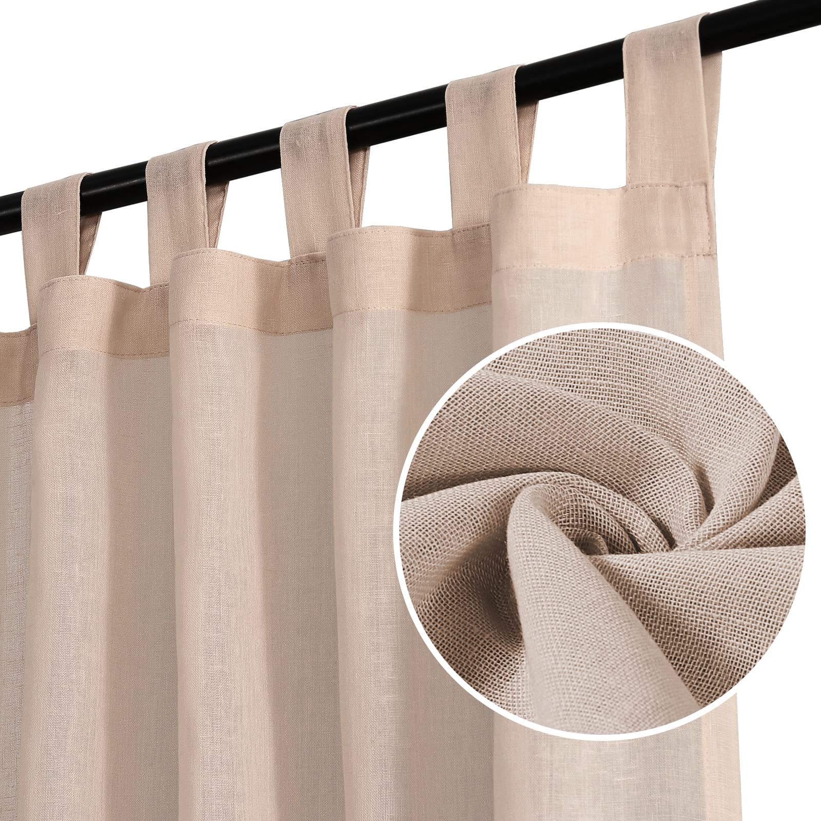 H.VERSAILTEX Linen Blended Sheer Curtains 95 Inches Length 2 Panels Textured Woven Linen Sheers Curtain Drapes for Living Room/Bedroom Light Filtering Tab Top Casual Draperies - Natural