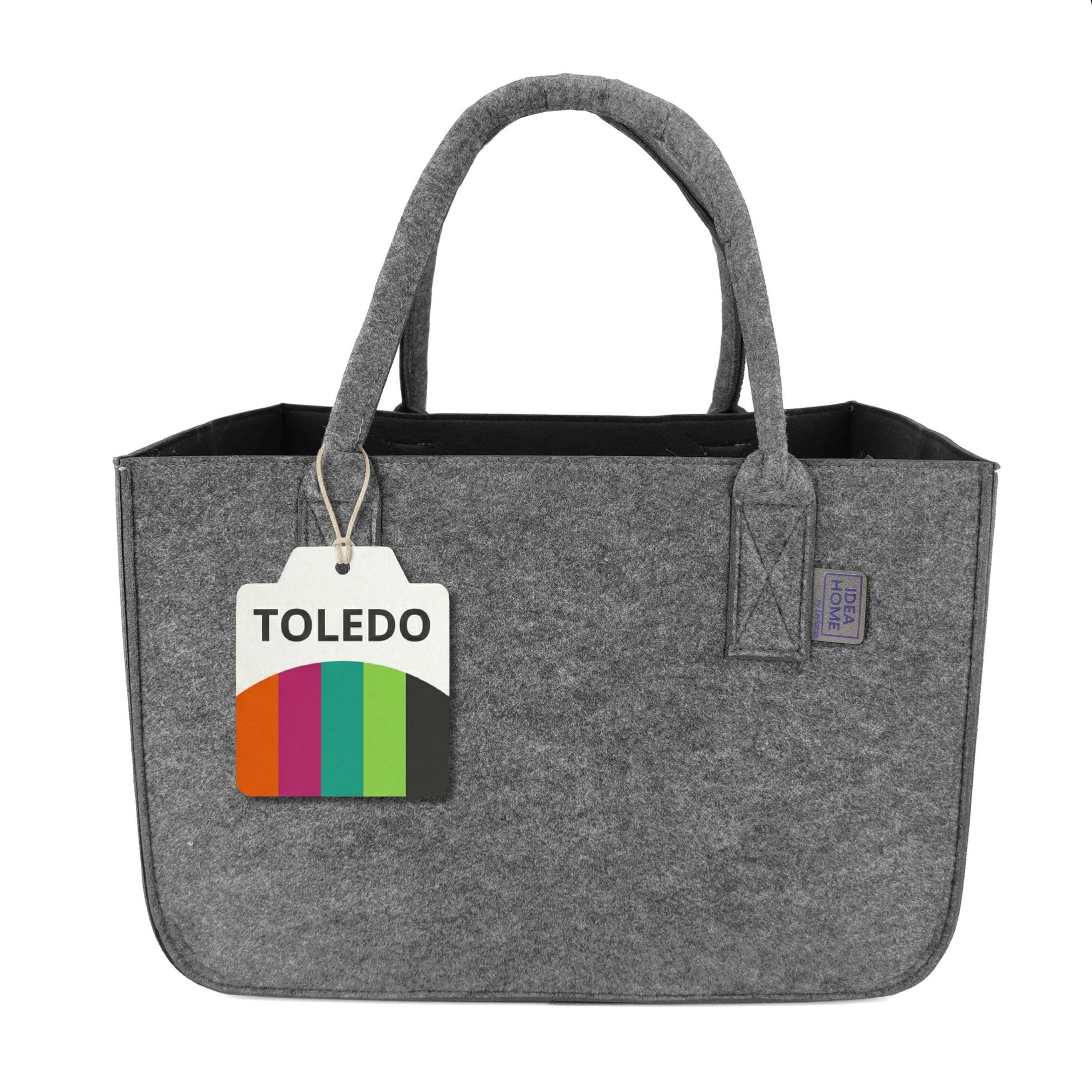 IDEA HOME Felt Shopper Bag Toledo Black Grey 30L Large Shopping Bag Storage Basket Log Carrier Fireplace Organiser