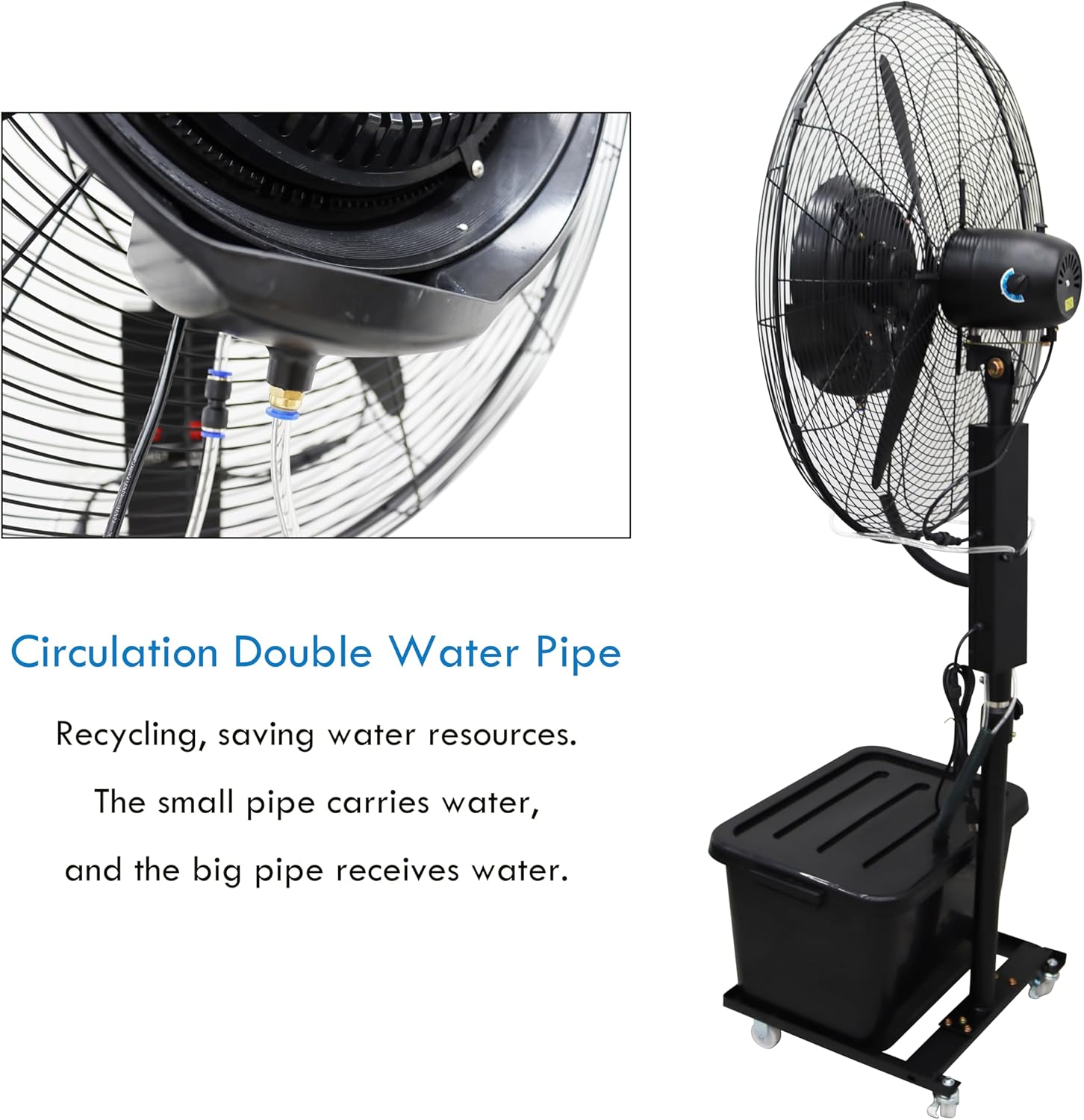 TECHTONGDA Misting Fan Commercial Spray Fan Oscillating Fan Atomizing Fan with 42L Capacity Water Tank Speed Adjustable Industrial Floor Fan Water Mist Water Cooling Humidification Φ27.5 Inches