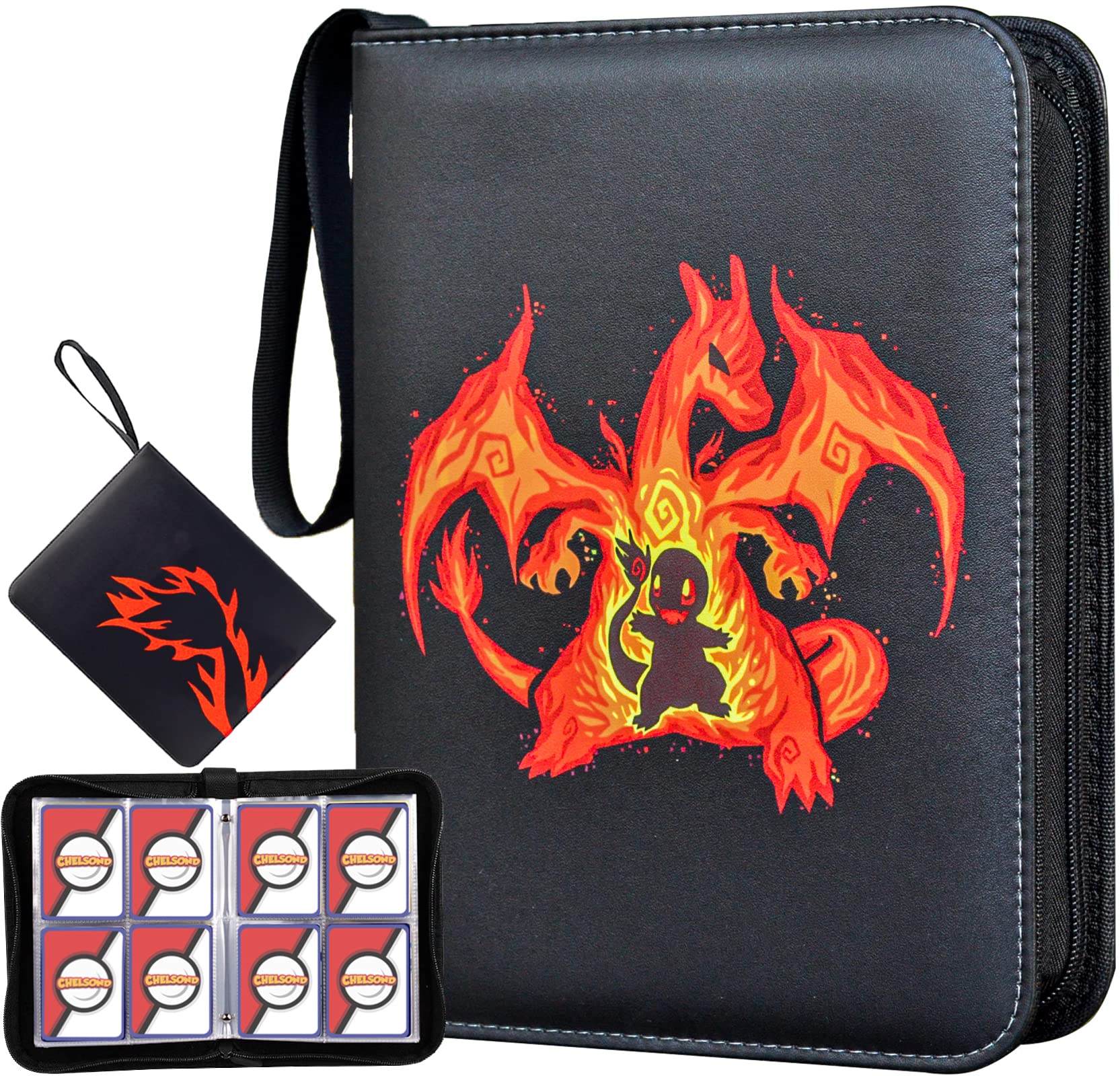 CHELSOND Card Binder for Cards, 4-Pocket Portable Card Collector Album Holder Book Fits 400 Cards with 50 Removable Sleeves, Trading Card Binder Display Storage Carrying Case for TCG-Dragon