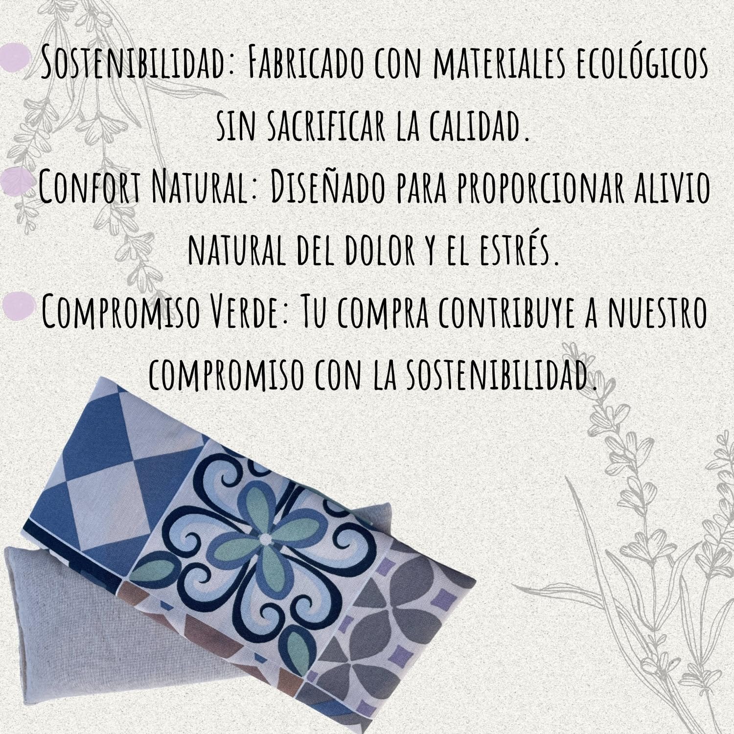 Saco de semillas para microondas con funda lavable- Saco térmico para microondas - Cojín microondas (13cmx31cm) - Hecha a mano en España - 100% artesanal de semillas naturales lavanda