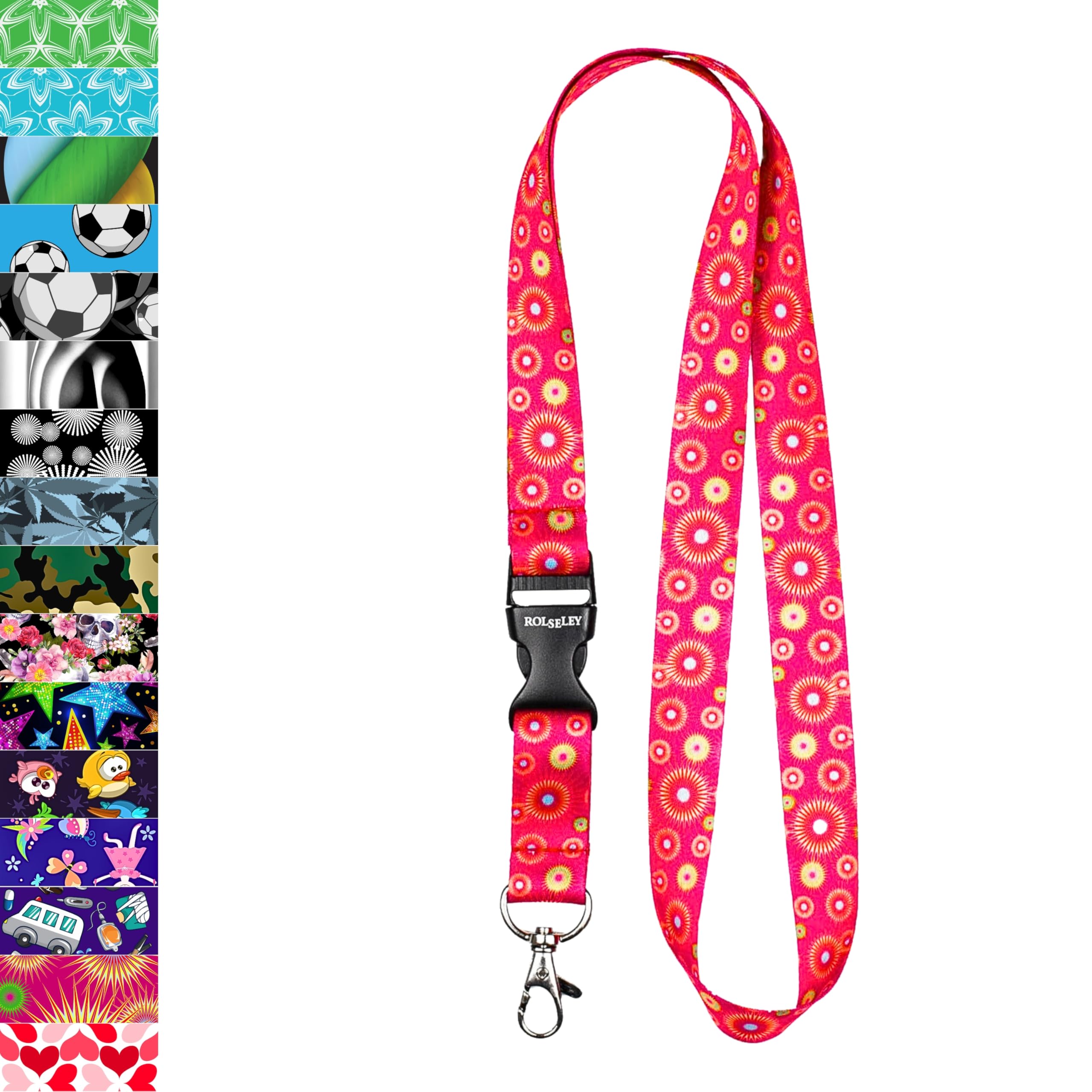 ROLSELEY Lanyard neck strap with CIRCLES - PINK for id badge holder with metal clip