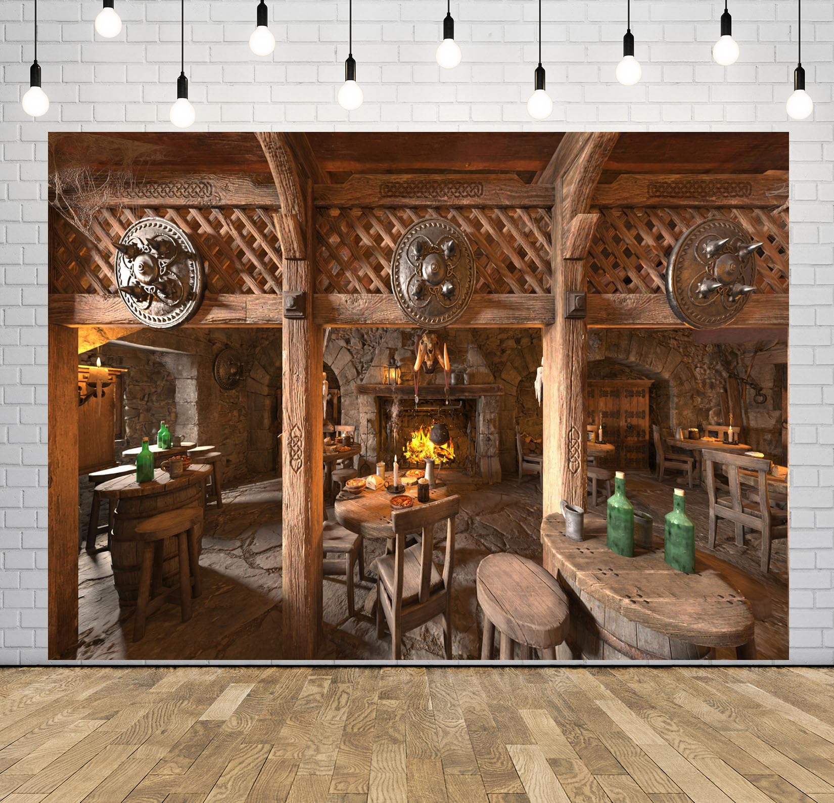 12x8FT (3.6x2.5m) Taverna Medievale Rustica Con Camino Sfondo Fotografico