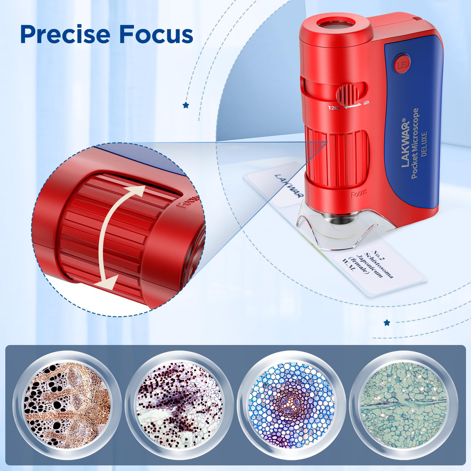Mini microscopio de bolsillo 60x-120x para niños y adultos, microscopio portátil de mano con diapositivas de microscopio, microscopio portátil para niños pequeños científicos, estudiantes, 4