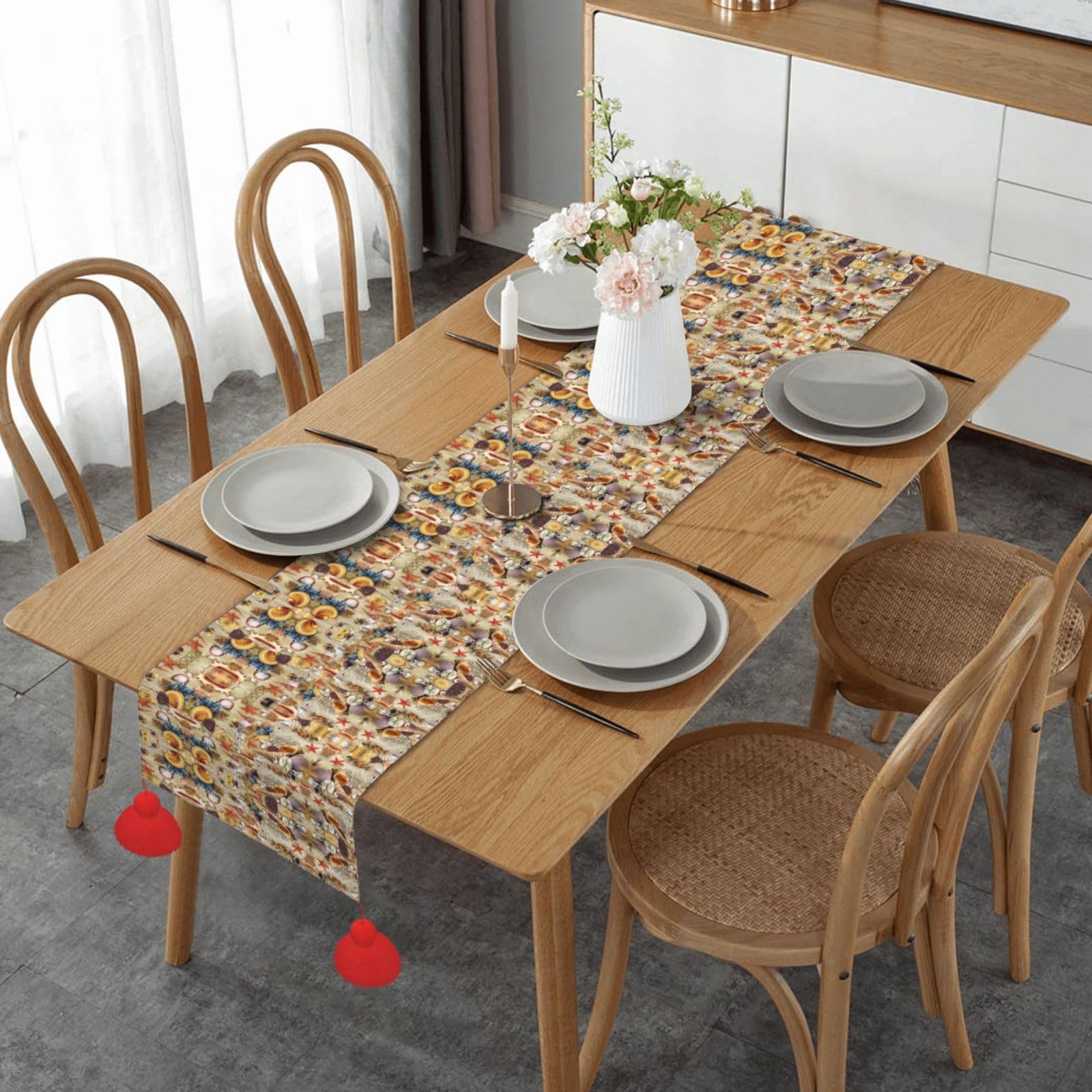 Décoration de table en macramé avec pompons pour mariage bohème et fête de vacances