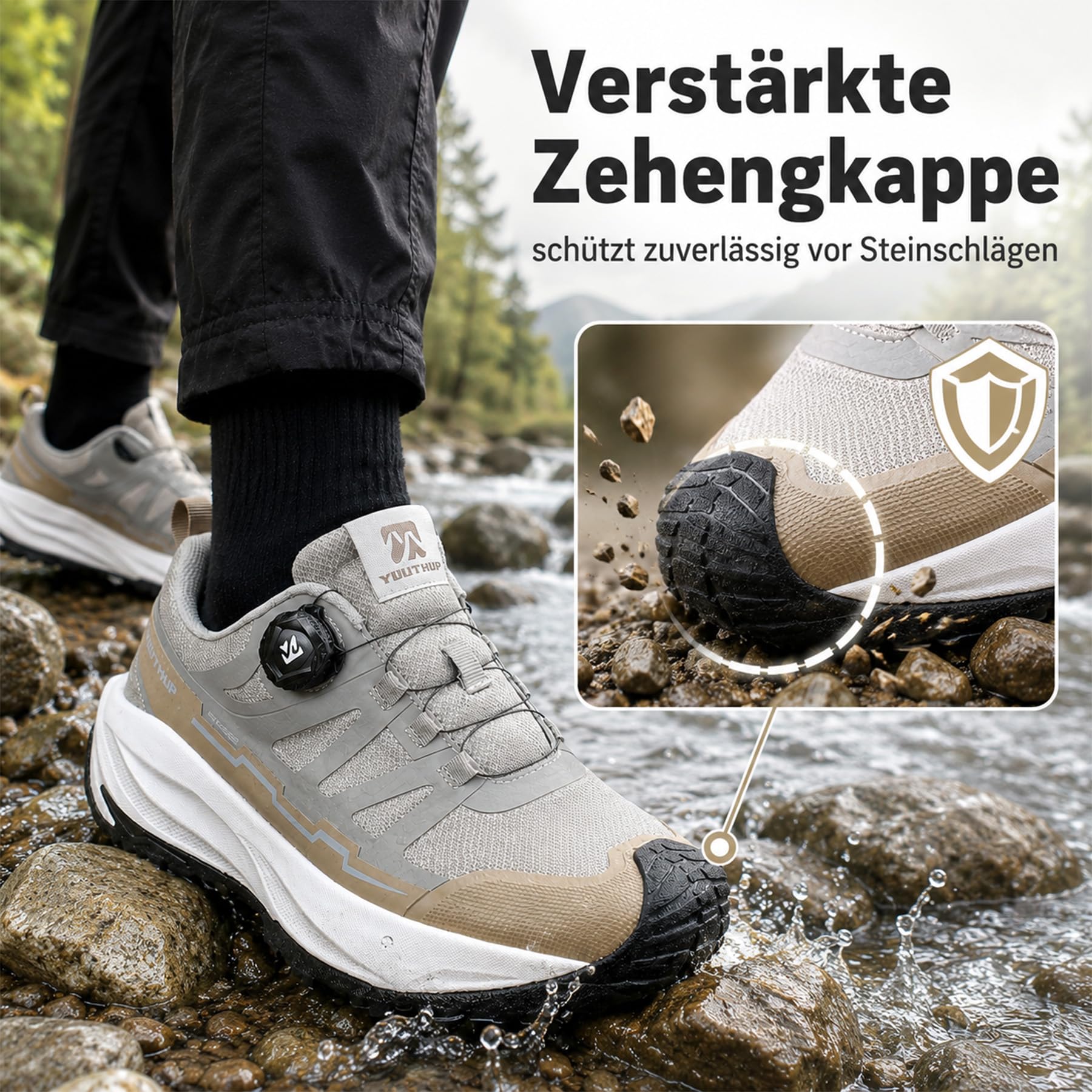 YOUTHUP Herren Wanderschuhe Wasserdicht Laufschuhe mit Drehverschluss