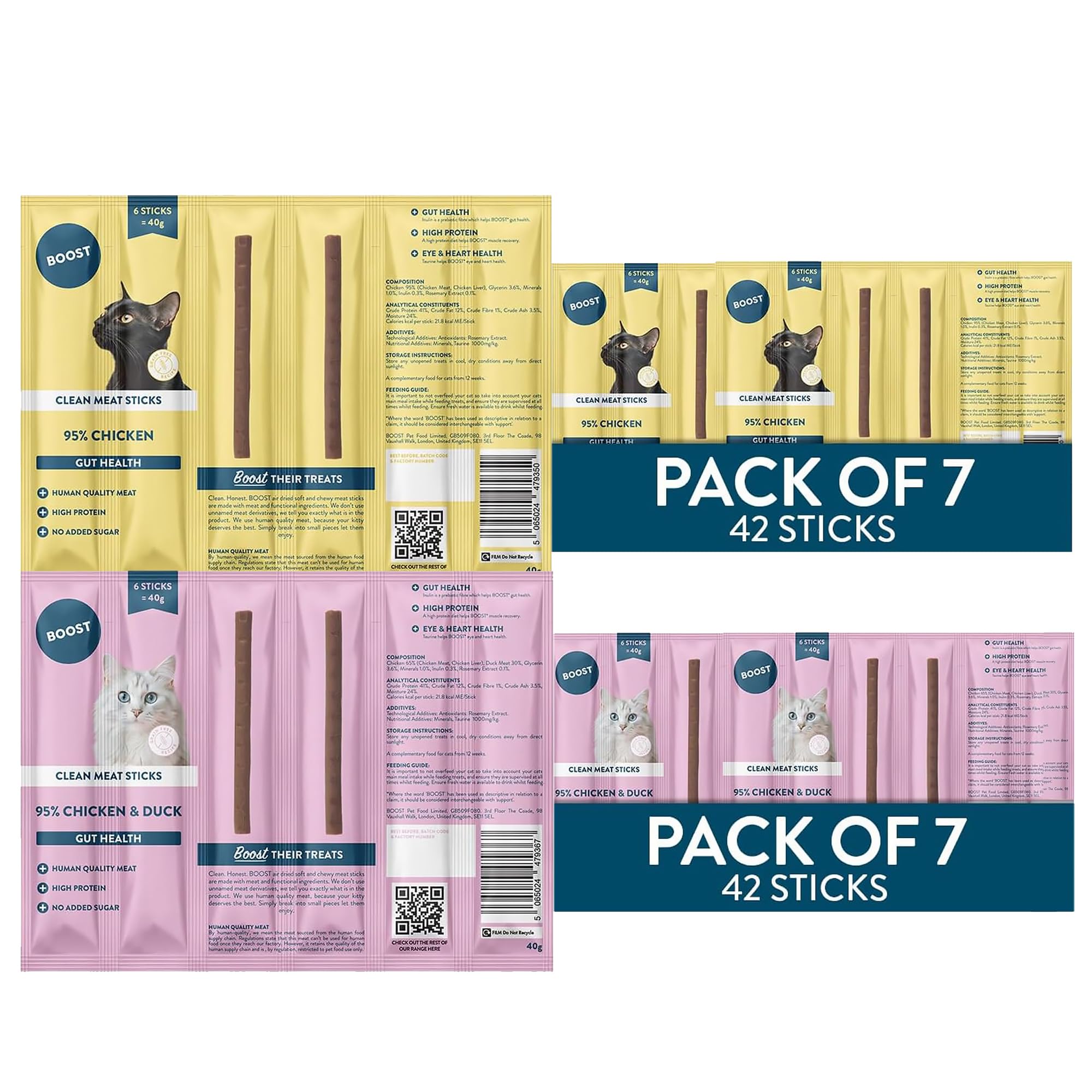 BOOST Meat Stick Cat Treats - Chicken and Chicken & Duck Pack, 14 x 40g