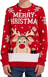NOROZE Girls Christmas Jumper Red Nose Reindeer Bambi Merry Christmas Retro Pullover Xmas Sweater Unisex Kids UK Sizes 5-13 Years
