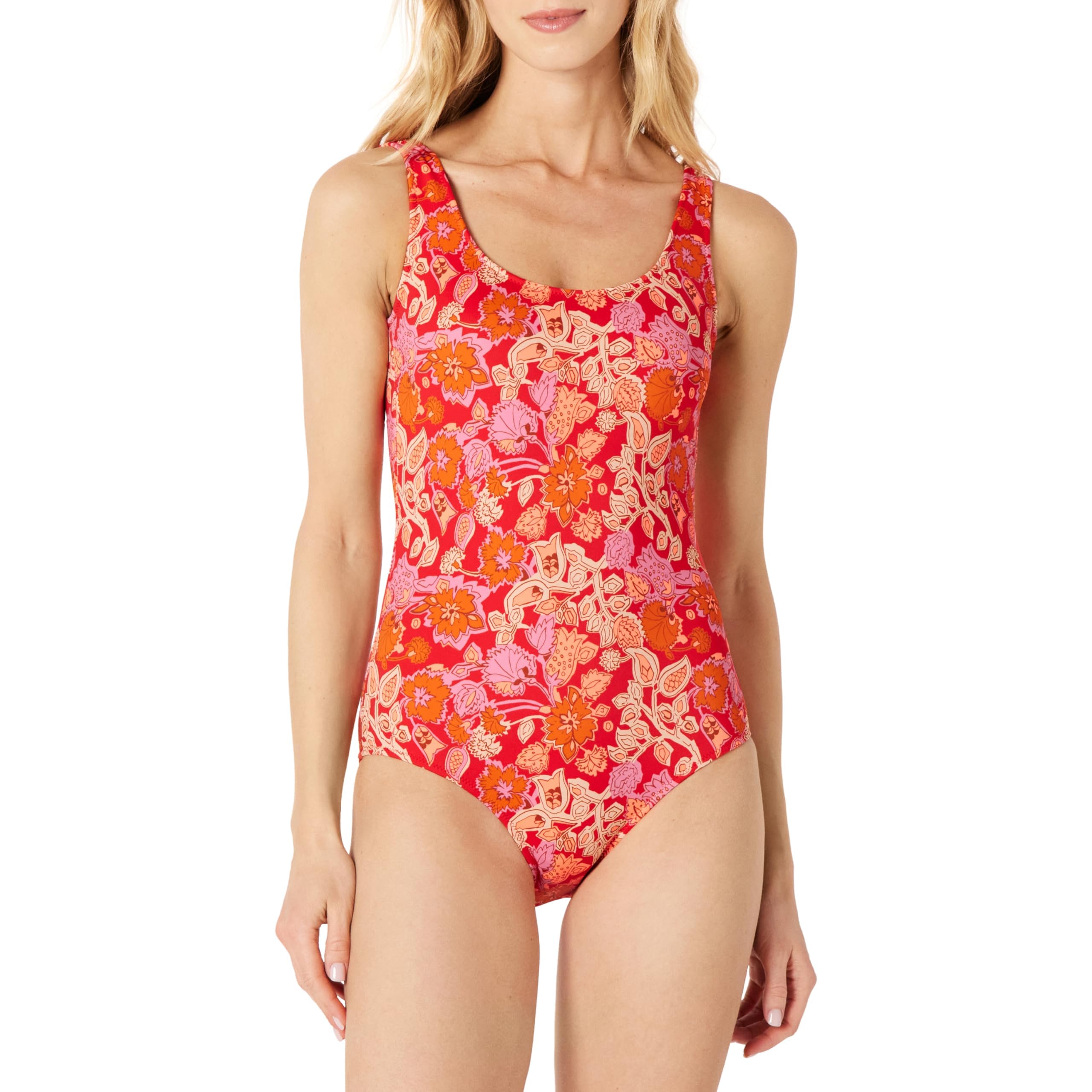 Amazon Essentials Women's One-Piece Scoop Neck Coverage Swimsuit (Available in Plus Size)