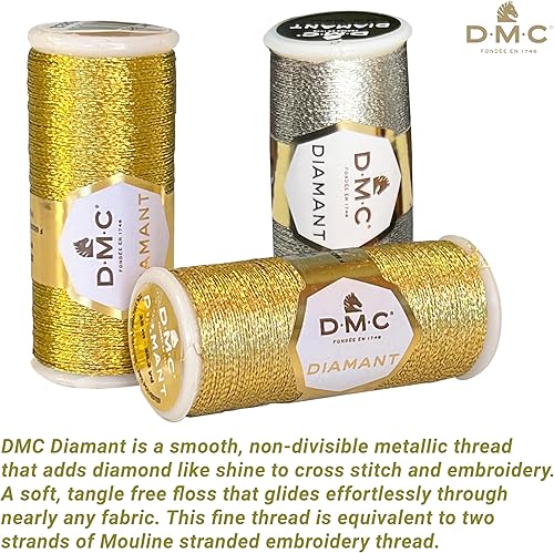 Miniatura 2 de DMC - Hilo metálico para bordar, juego de diamantes, hilos de coser, oro clarooscuro, paquete de plata clara. Kit de bordado a mano y brillo de