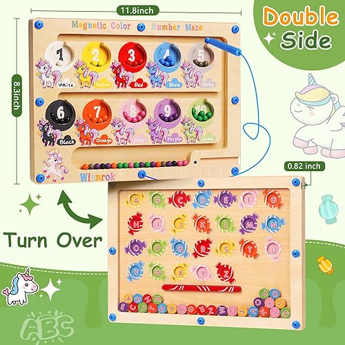 Miniatura 2 de Laberinto magnético de doble cara 2 en 1 de color y número, tablero del alfabeto, juguetes de unicornio de 1 a 3 años, rompecabezas magnético