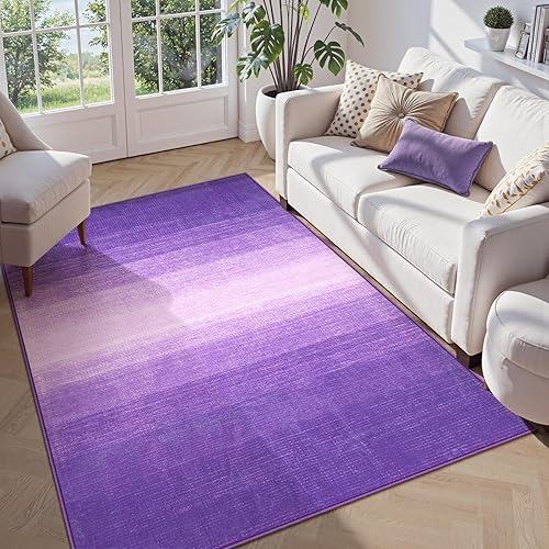 Wonnitar Washable 3x5 Purple Rugs for Bedroom, Modern Non-Slip Soft Nursery Area Rugs, Non-Shedding Ombre Low Pile Bathroom Throw Mat, Floor Carpet for Kitchen Dorm Playroom (Purple, 3'x5')
