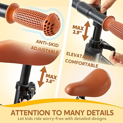 Miniatura 6 de SYNCFUN Bicicleta de equilibrio para niños pequeños, asiento ajustable y asa de transporte, neumáticos antideslizantes de 12 pulgadas, bicicleta