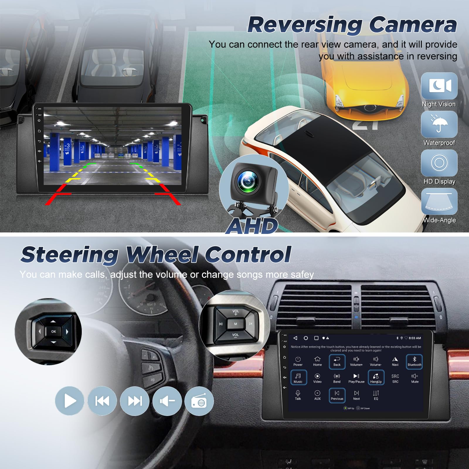 Android Autoradio pour BMW X5 E53 1999-2005 avec sans Fil Carplay et Android Auto, Écran Tactile HD de 9 Pouces avec GPS/WiFi/Bluetooth/EQ/FM RDS