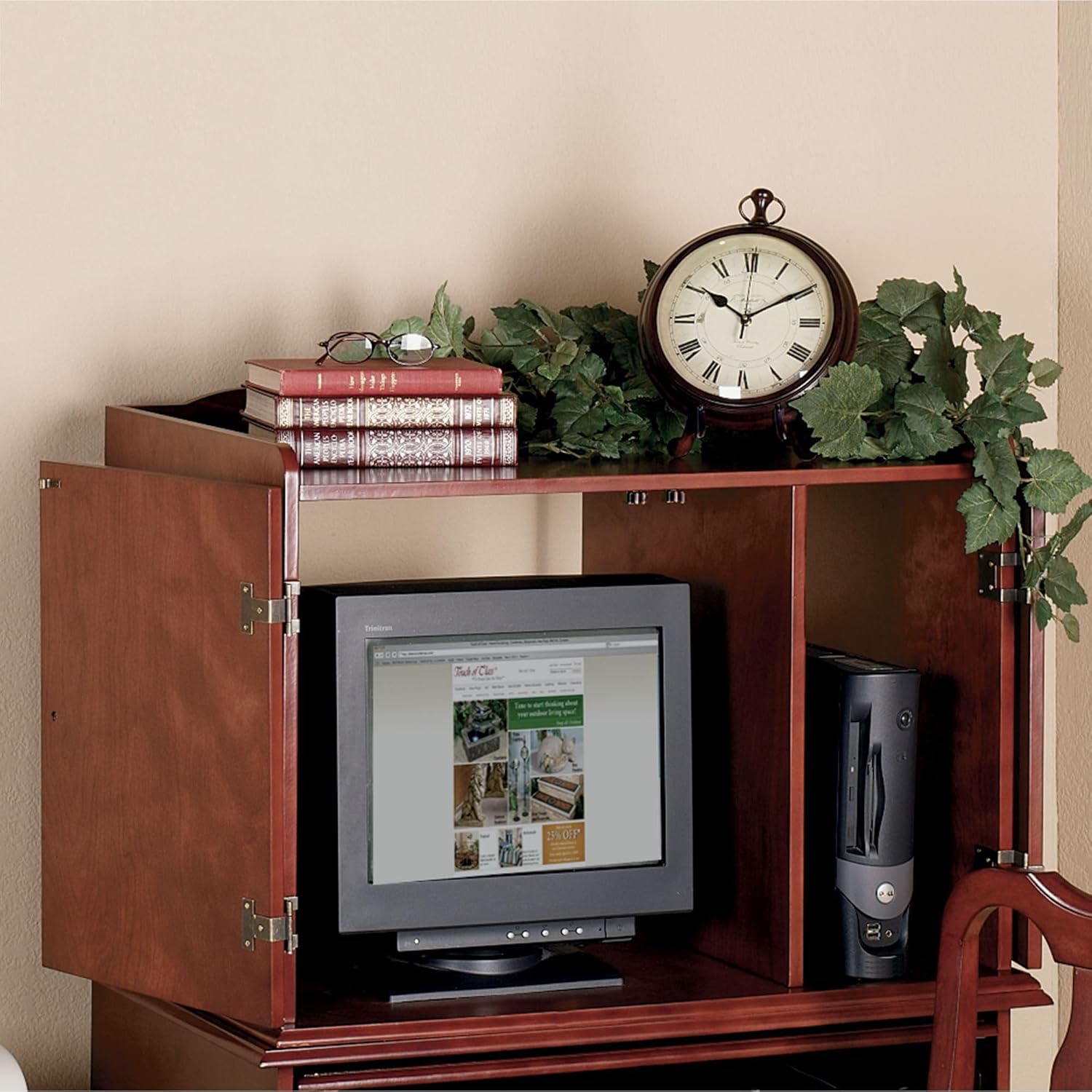 Touch of Class Queen Anne Classic Cherry Computer Hutch - Wooden Home Office Storage for 20" Monitor & Tower