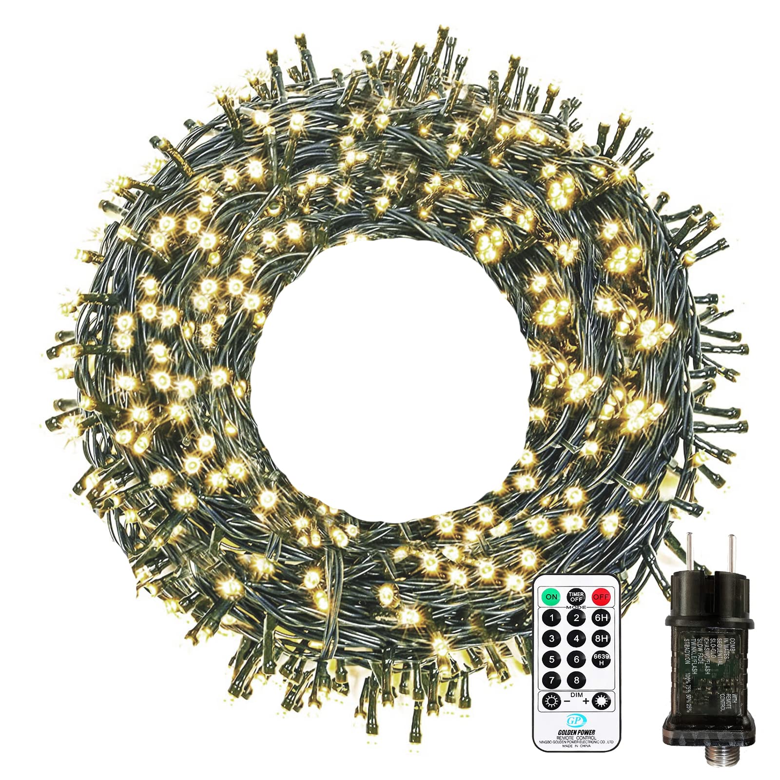 LED Lichterkette Außen Strombetrieben, 10M 100 LED Lichterkette Weihnachtsbaum 8 Modi mit Fernbedienung Timer Merkfunktion, IP65 Wasserdicht für Innen Außen Weihnachten Party Hochzeit, Warmweiß