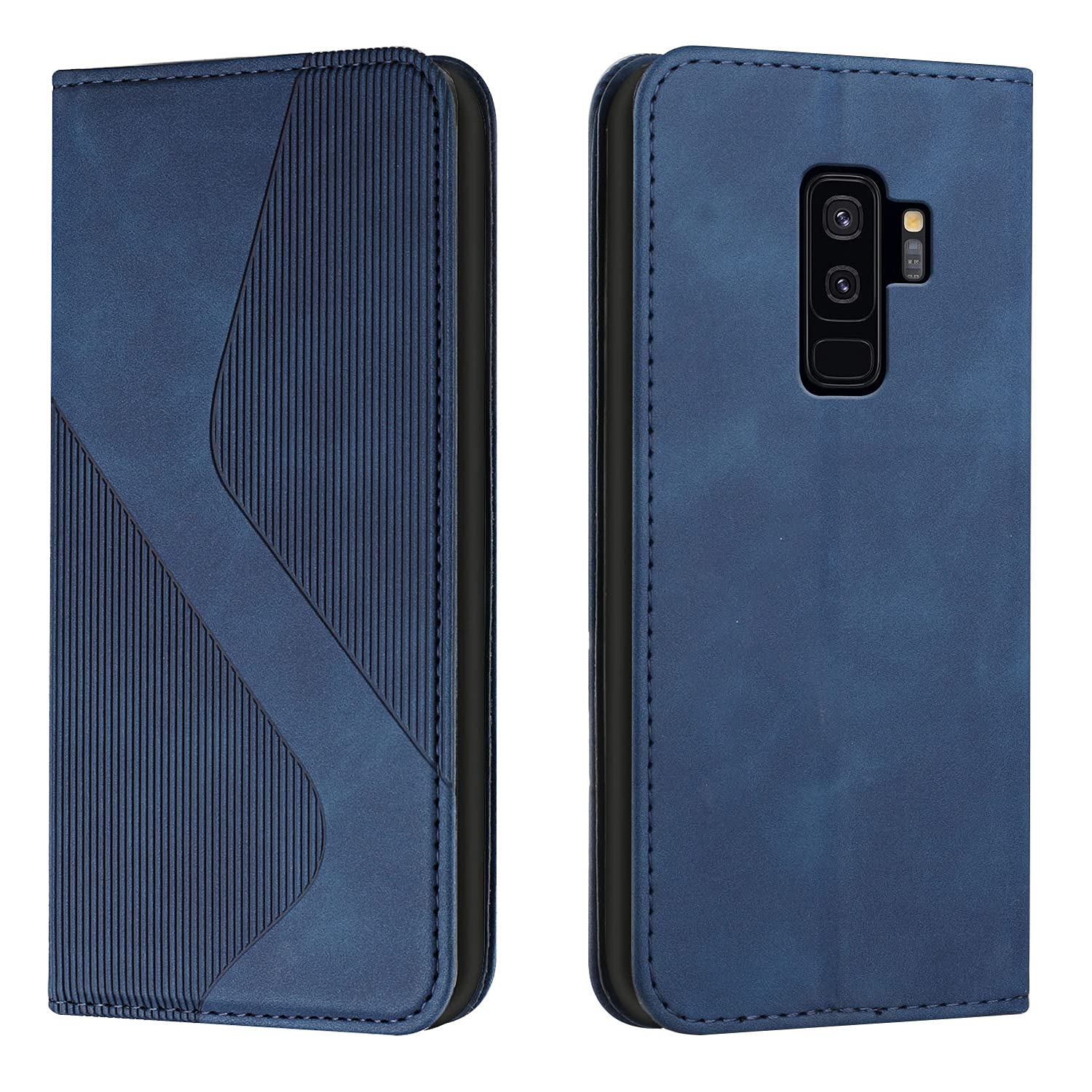 Mo-Somnus Compatible with Samsung Galaxy S9 Plus Case, Samsung S9 Plus Case Flip Wallet Leather with Card Holder Folding Stand Magnetic Protect Shockproof Cover for Samsung S9 Plus Phone Cases (Blue)
