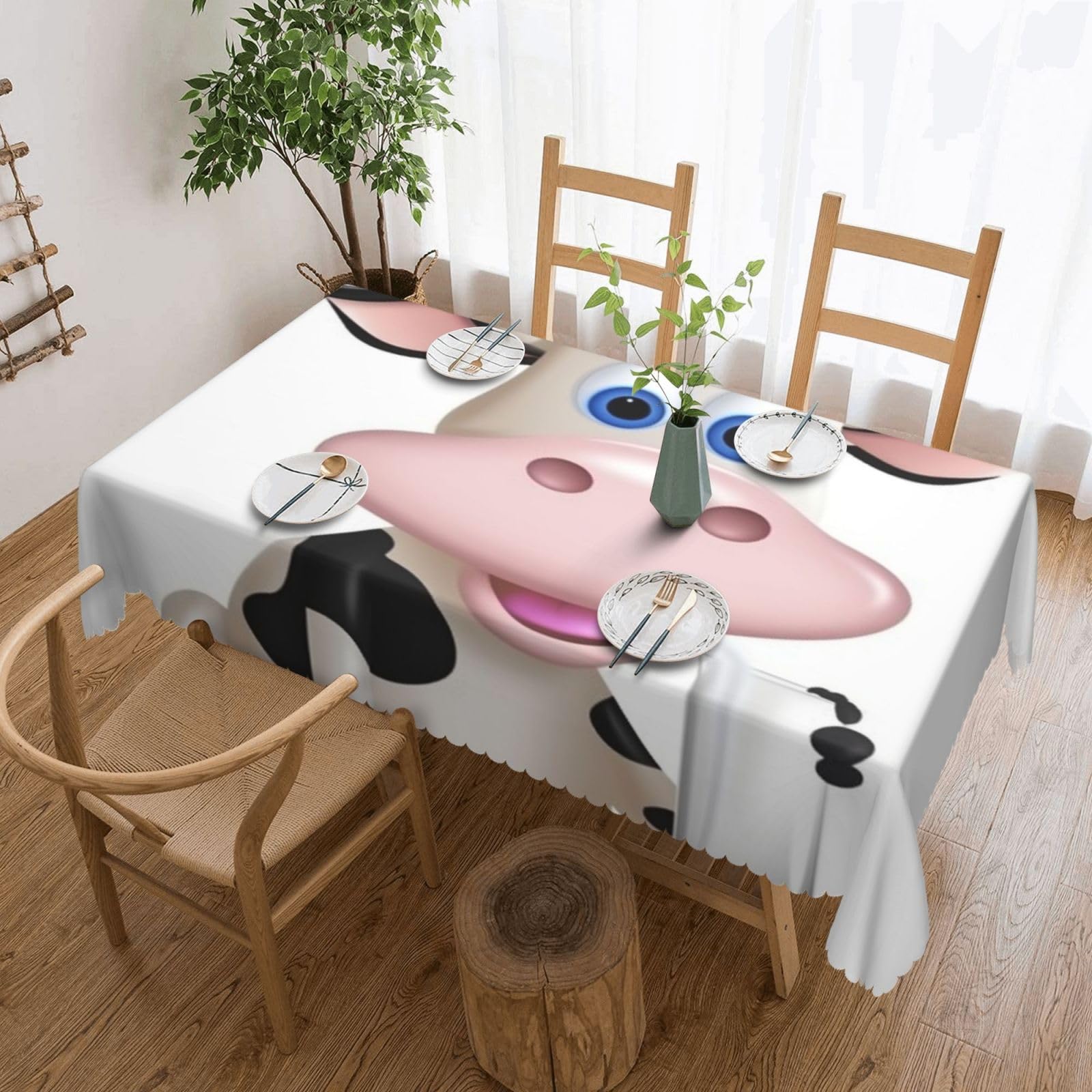 Fodpand Black Cartoon Milk Cow Tablecloths For Rectangle Tables 72 X 54 Inches - Reusable And Washable Table Clothes Decorative Table Cover For Dining Tables, Buffet Parties, Wrinkle Resistant
