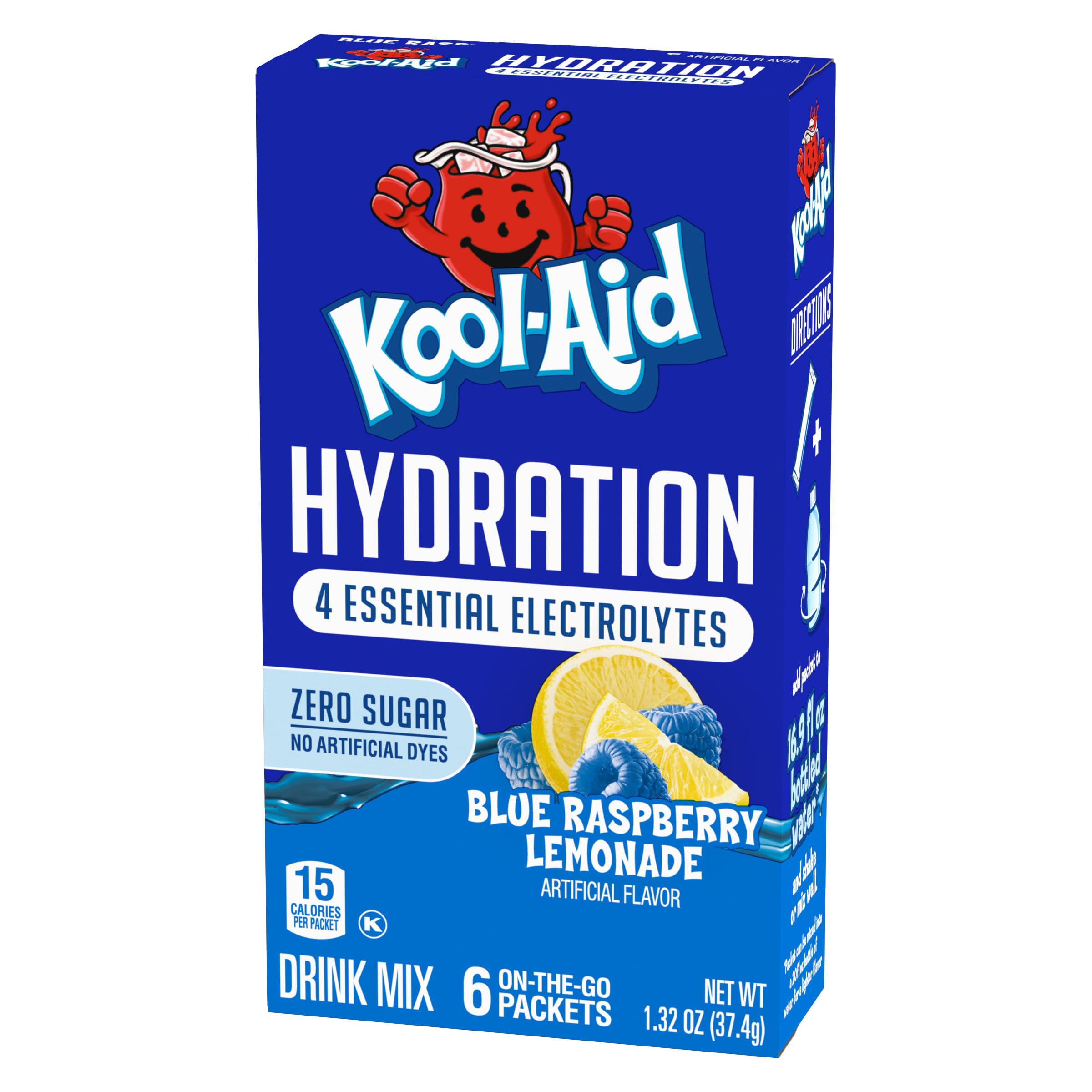 Kool-Aid Hydration Blue Raspberry Lemonade Artificially Flavored Drink Mix, 6 ct On-the-Go-Packets, 1.32 oz Box