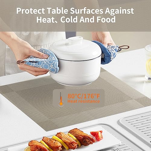 Miniatura 4 de Juego de 6 manteles individuales de vinilo de PVC duraderos para mesa de comedor, resistentes al calor, antideslizantes, lavables, para interiores y