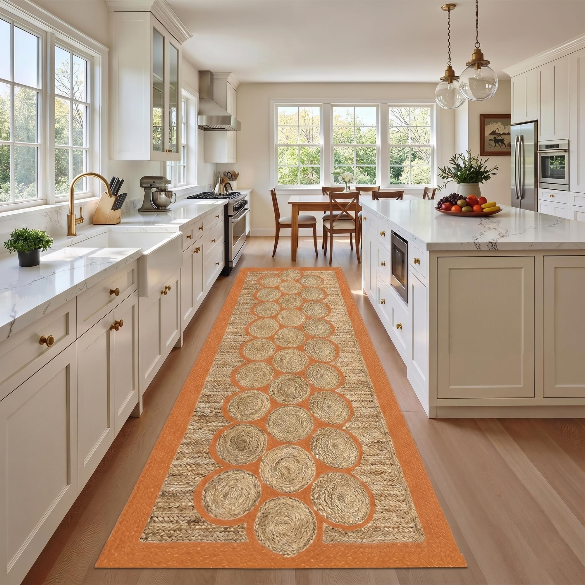 Tapis de couloir en jute naturelle fait main pour une maison bohème