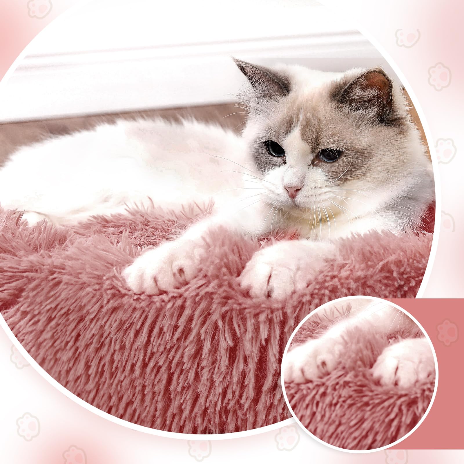 MDDK DY Cuscino per Cani, Cuccia Cane Interno Morbida Rotonda, Cuccia gatto Lavabile e soffice, Base Antiscivolo e Anti-ansia, lettino per cani Diametro Tappeto di Peluche 50 cm Pelle Rosa
