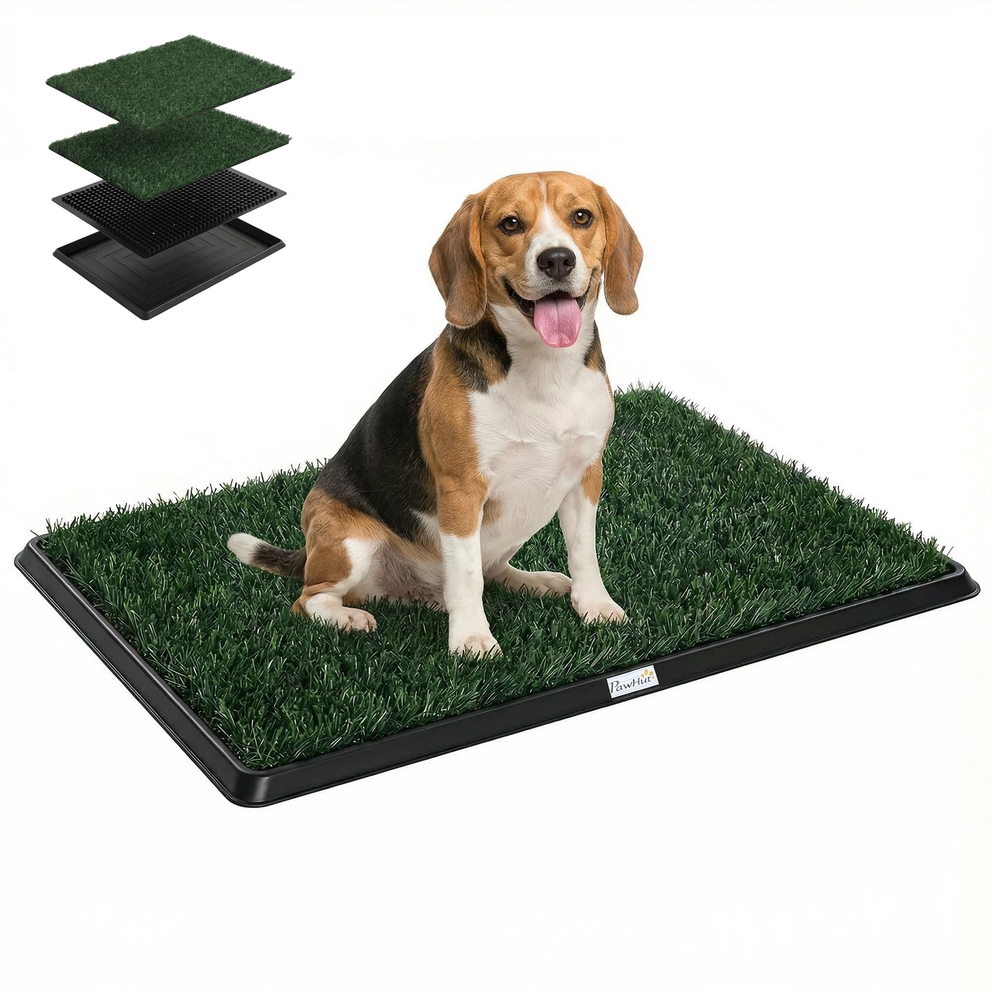 PawHut perros-wc 76 x 50,5 cm con 2 esteras de césped artificial, inodoro lavable para cachorros, aseo para perros-balcón, hogar o apartamento