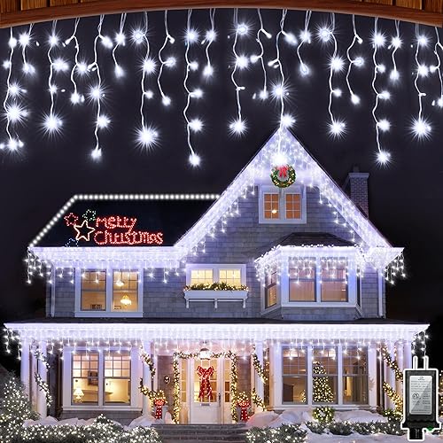 Luces LED de Navidad de 82 pies para exteriores con 176 gotas, decoraciones de Navidad, luces colgantes 616 LED, 8 modos, guirnalda de luces para