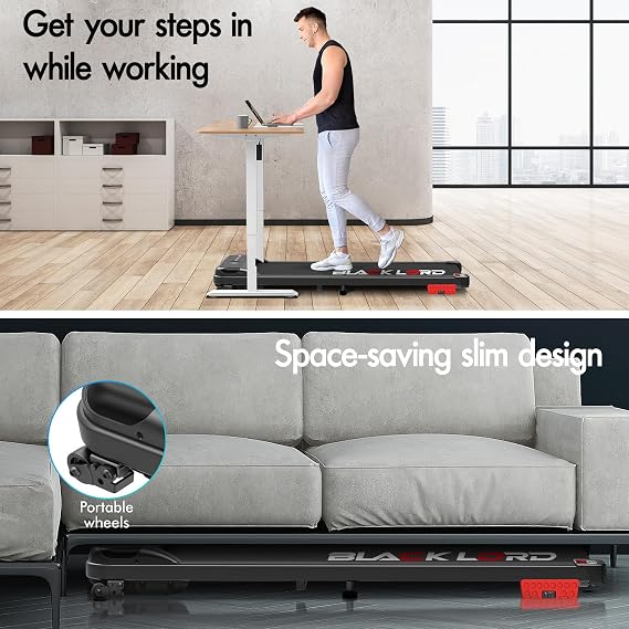 BLACK LORD 3.2HP Walking Pad with 9% Incline, Compact Under Desk Treadmills for Home with LED Display, Bluetooth Speaker, APP/Remote Control, Electric Running Machine, 1-12KM/H, for Walking, Jogging