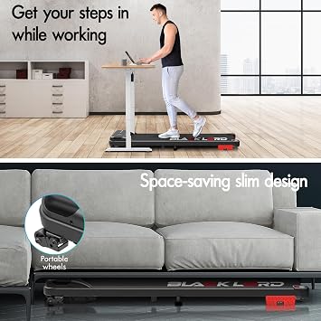 BLACK LORD 3.2HP Walking Pad with 9% Incline, Compact Under Desk Treadmills for Home with LED Display, Bluetooth Speaker, APP/Remote Control, Electric Running Machine, 1-12KM/H, for Walking, Jogging