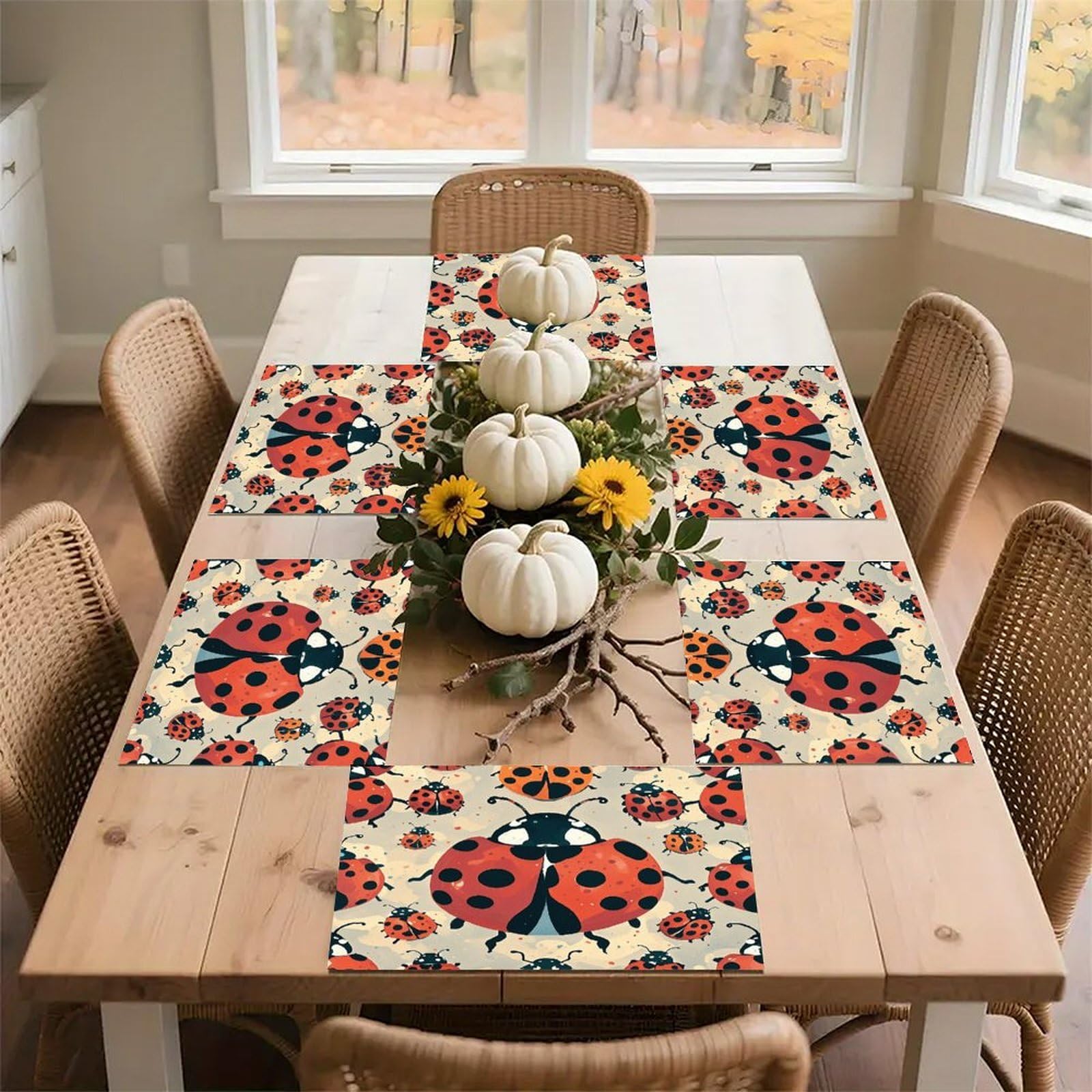 Ladybugs Pattern Infinite Speckled Placemats Wipeable Heat Resistant Table Mats Washable Flax Place Mats Elegant Cloth Non-Slip Placemat for Kitchen Dinning Party Table Decor 12 * 18 in