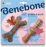 Benebone Puppy 2-Pack Maplestick & Zaggler Chew Toys - Durable for Gentle Chewers, Real Bacon & Maple Wood, USA Made, Tiny Size