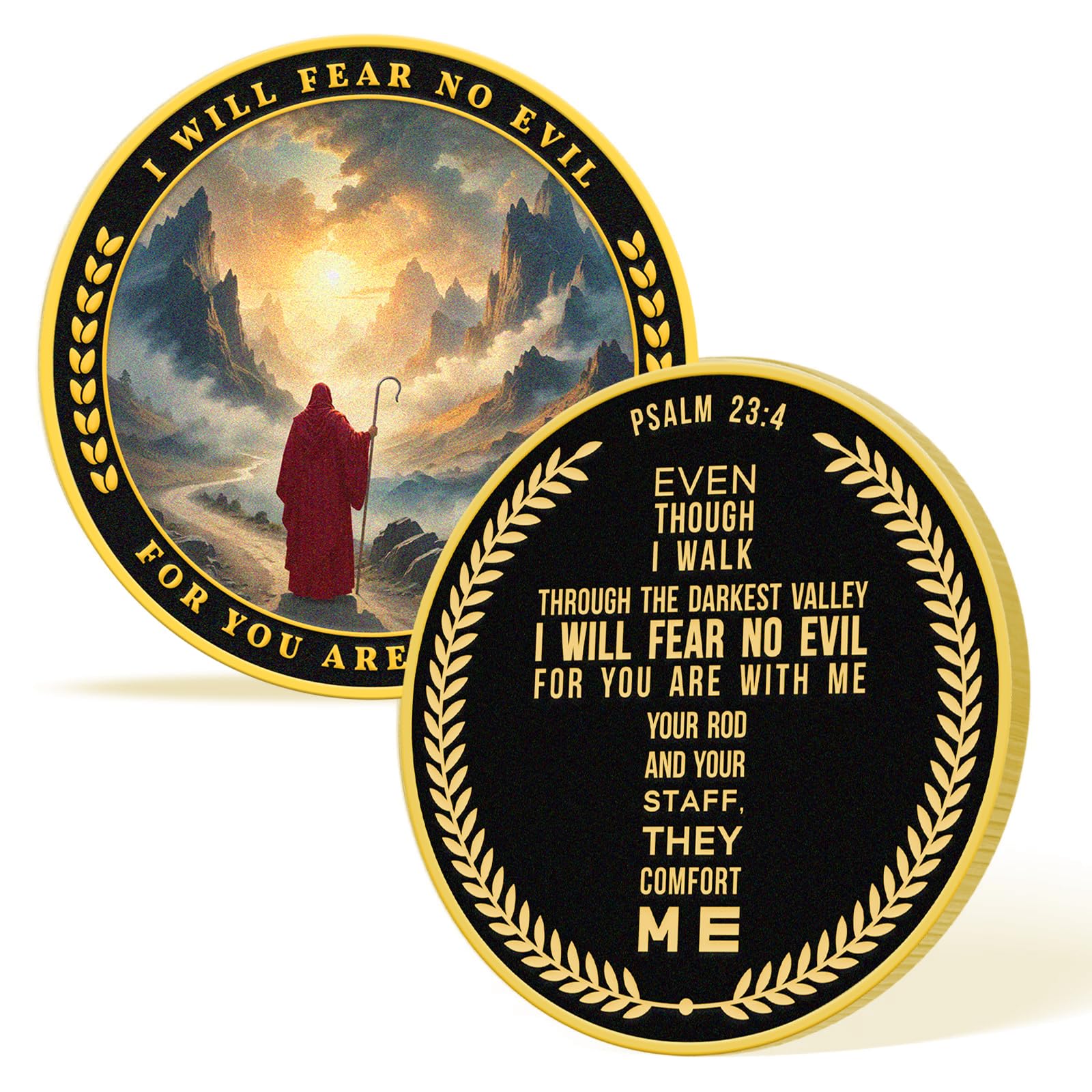 INNATO I Will Fear No Evil Faith Over Fear Challenge Coin – Christian Faith Pocket Token, Scripture-based Pocket Medallion, Inspirational Scripture Coin For Courage & Protection