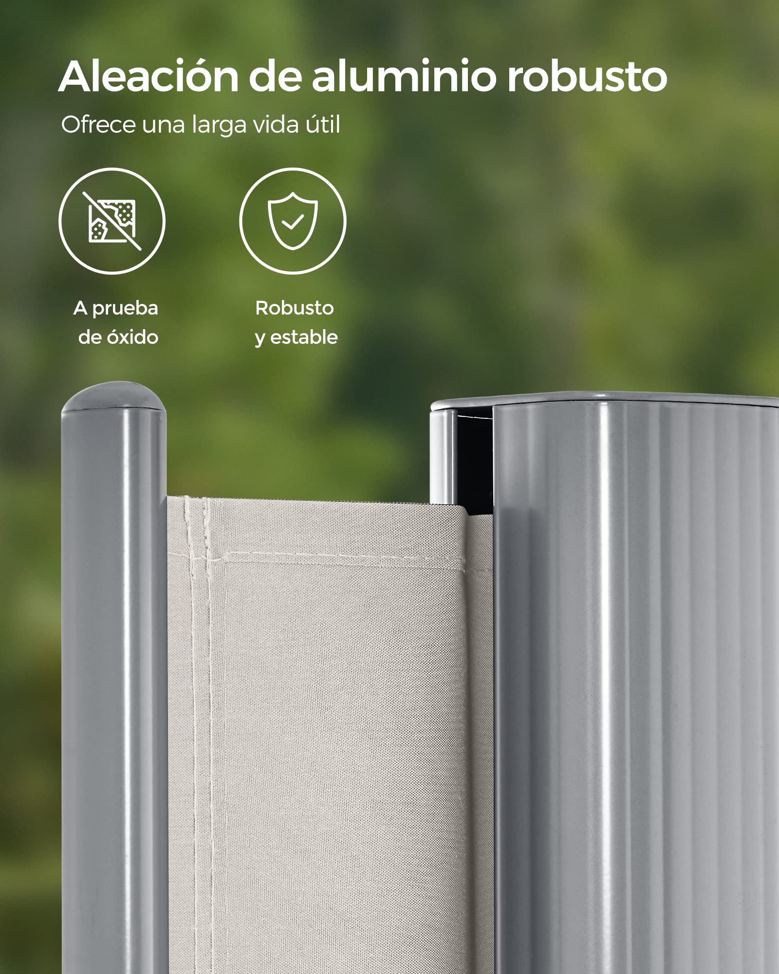 SONGMICS GSA204E01 - Estor Lateral de Aluminio Extensible 200 x 400 cm, protección Solar, Opaca, para balcón, terraza, jardín, Color Beige