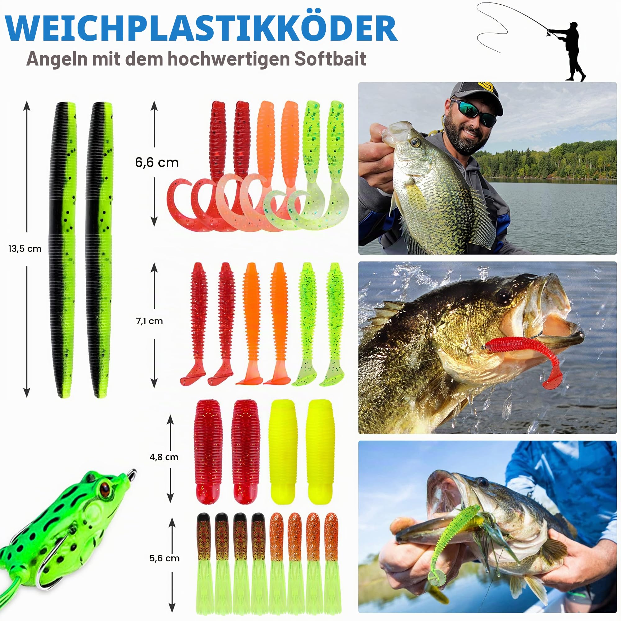 PLUSINNO Angelköder für Barsch, 16 Spinnerköder mit tragbarer Tragetasche, Barschköder, Forellenköder, Hartmetall-Spinnköder-Set