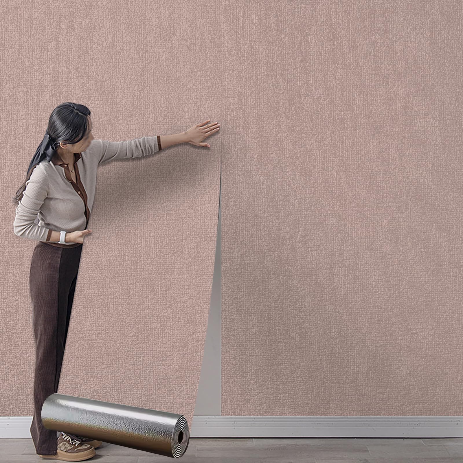 Anttyscar 10Roll Self Adhesive Thermal Insulation Wallpaper - Pink Textured, 3mm Thick Wall Insulation Panels Thermal Wallpaper Stickers for Living Rooms - Thermal Wallpapers for Cold Walls A — image 1