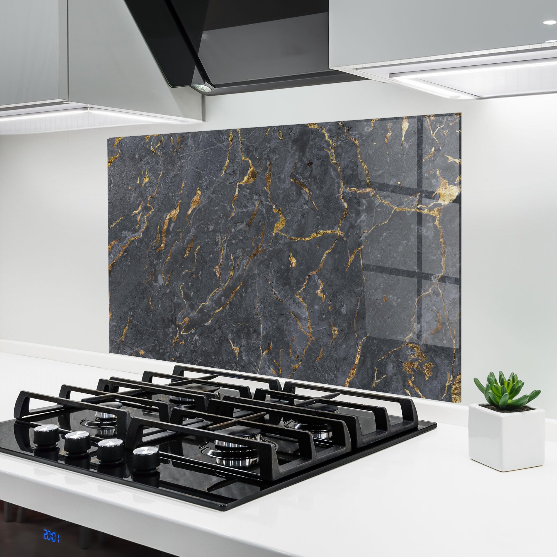 ARTHUB® Crédence de Cuisine en Verre 70x100 cm, Gold Grey Marble | Protection Contre Les éclaboussures, Revêtement Mural en Carreaux, Plaque en Verre, Verre trempé, Abstrait, Marbre