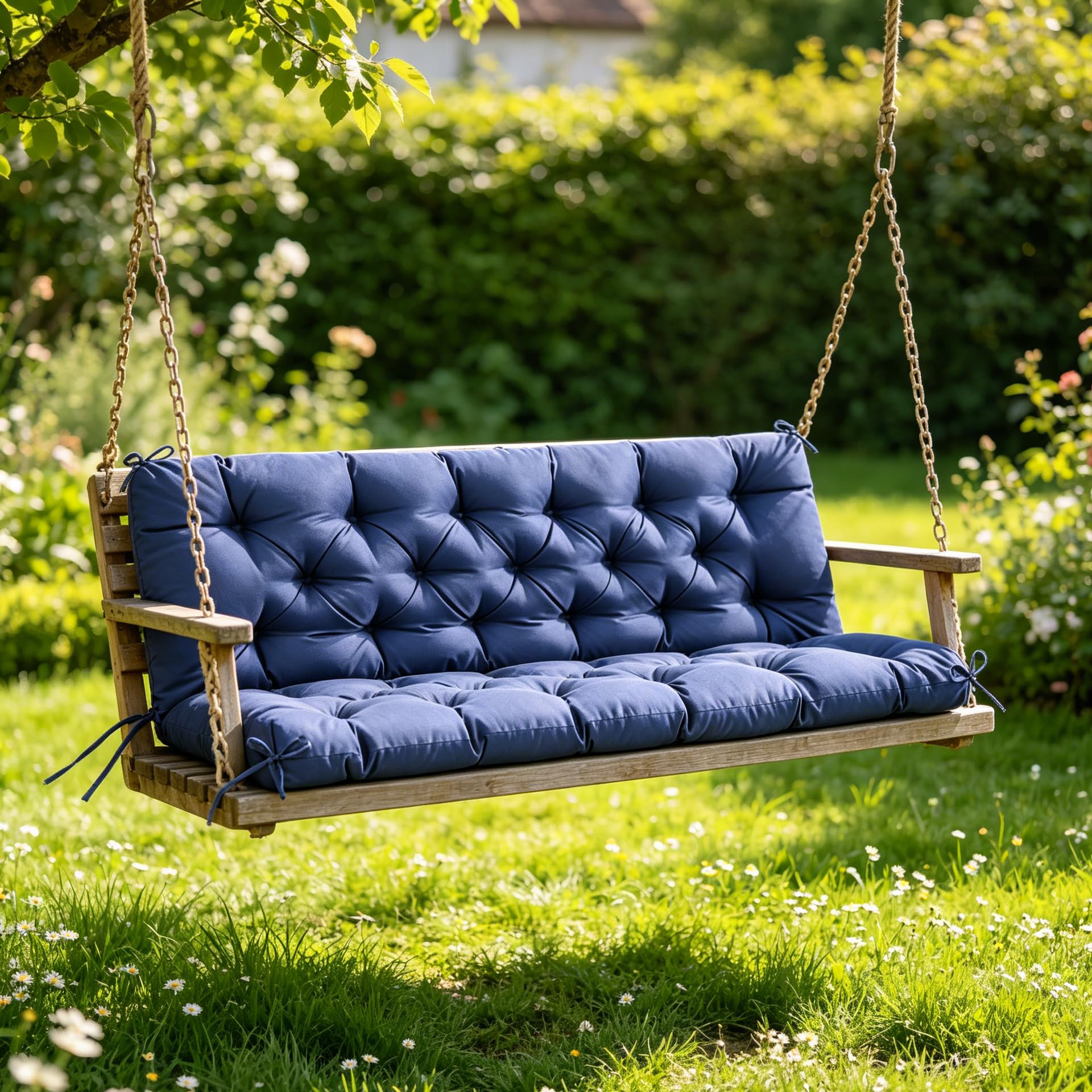 Coussin pour Banc de Jardin avec Dossier déperlant et résistant aux UV pour l'intérieur et l'extérieur Coussin d'assise avec Dossier pour balancelle (Bleu foncé, 120 * 50 * 50 * 10 cm)
