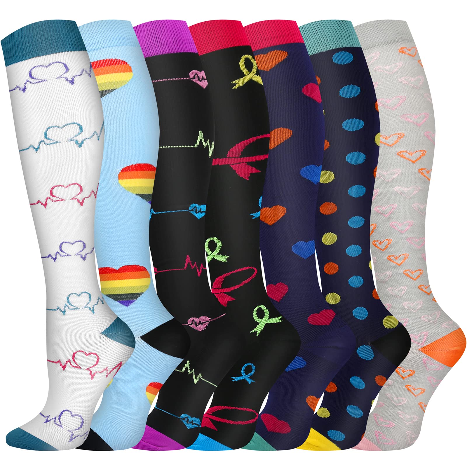 Chaussettes de Compression, (2/4/6/7 paires) pour Hommes et Femmes 15-20 mmHg, idéales pour L'athlétisme, la Course, les voyages en avion, le Soutien