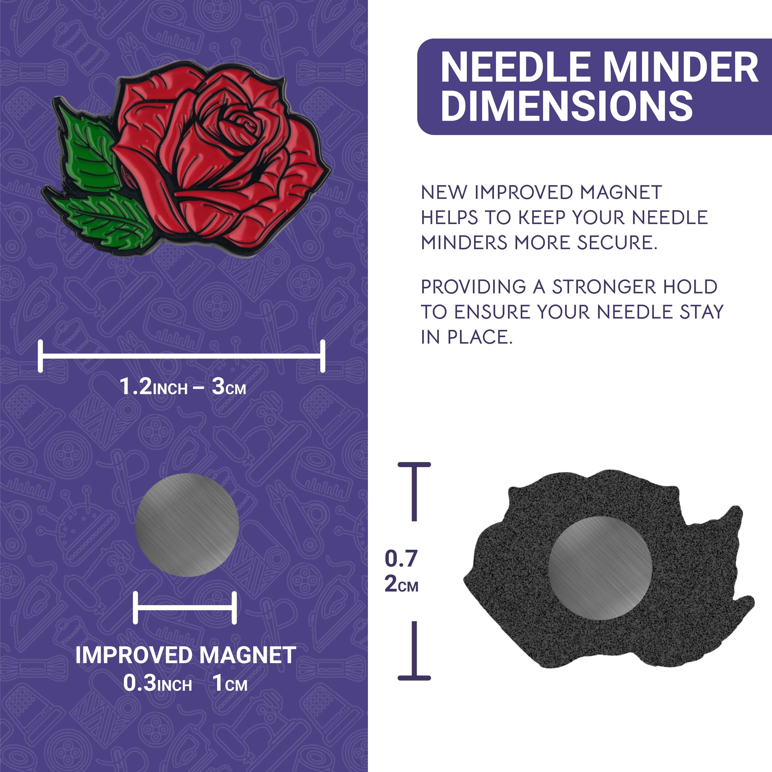 The Quilted Bear Needle Minders - Magnetic Enamel Needle Keeper for Sewing Pins, Sewing Needles, Embroidery Needles, Cross Stitch Needles - Rose - Image 2