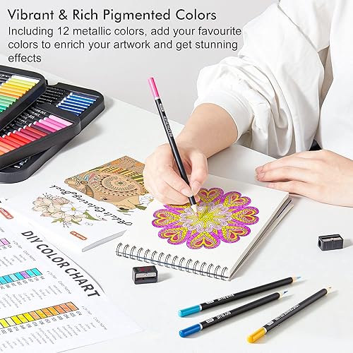 Miniatura 8 de Shuttle Art Paquete de lápices de colores, juego de 80 lápices de colores profesionales + 160 hojas de libros de bocetos de artistas