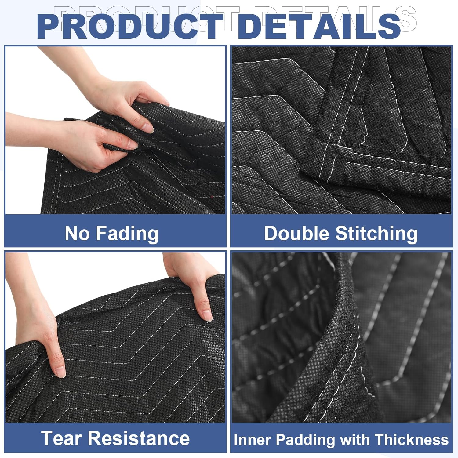 Peryiter 2 Pack 96'' x 80'' Extra Large Moving Blankets 4.4 lb Heavy Duty Moving Pads and Packing Blankets Thick Quilted Shipping Furniture Pads for Furniture Artwork Floor, Royal Blue (Black)
