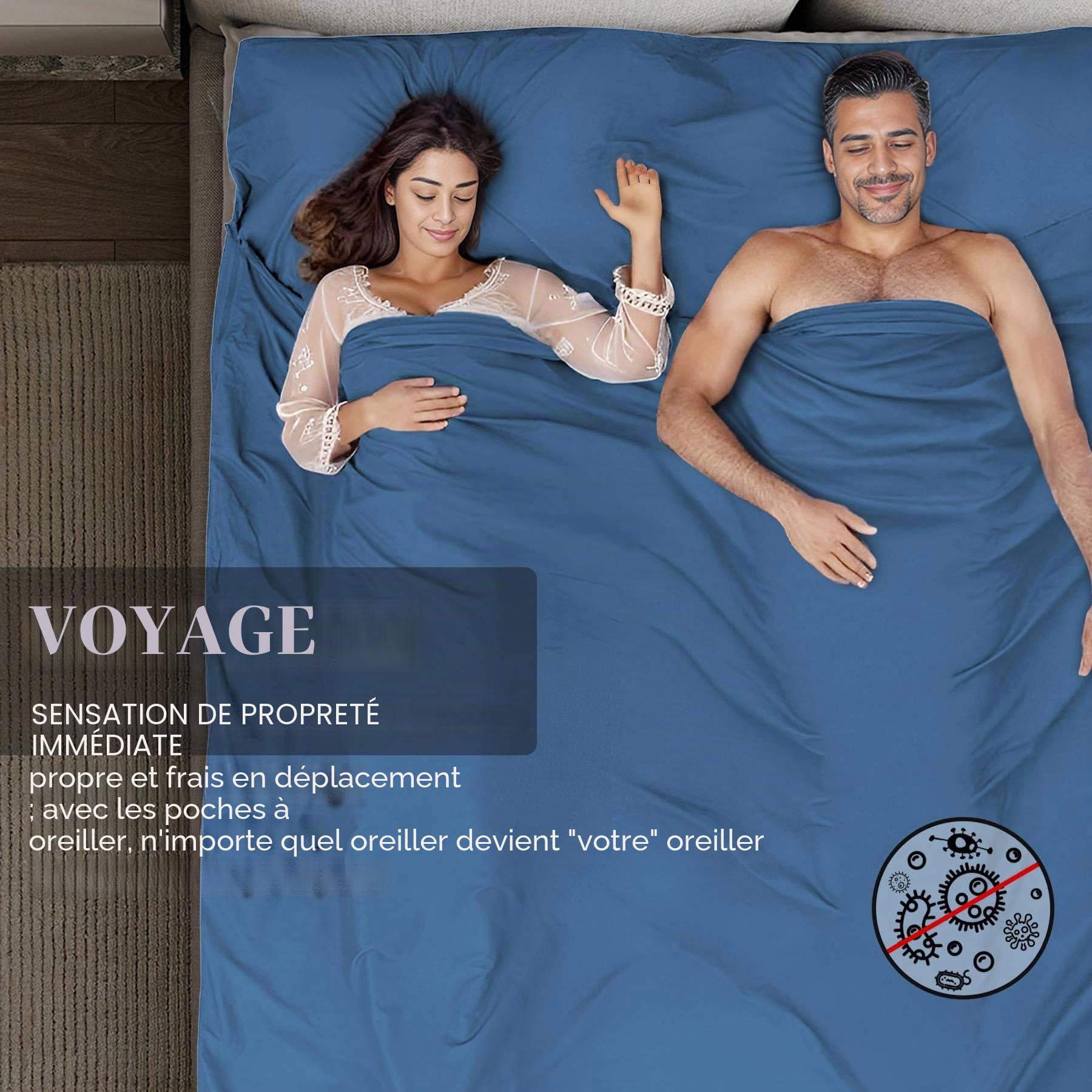 Doublure pour sac de couchage, draps de camping, draps de voyage, auberges et sac de couchage pour la randonnée, les hôtels, doublure légère pour sac de couchage simple et double avec