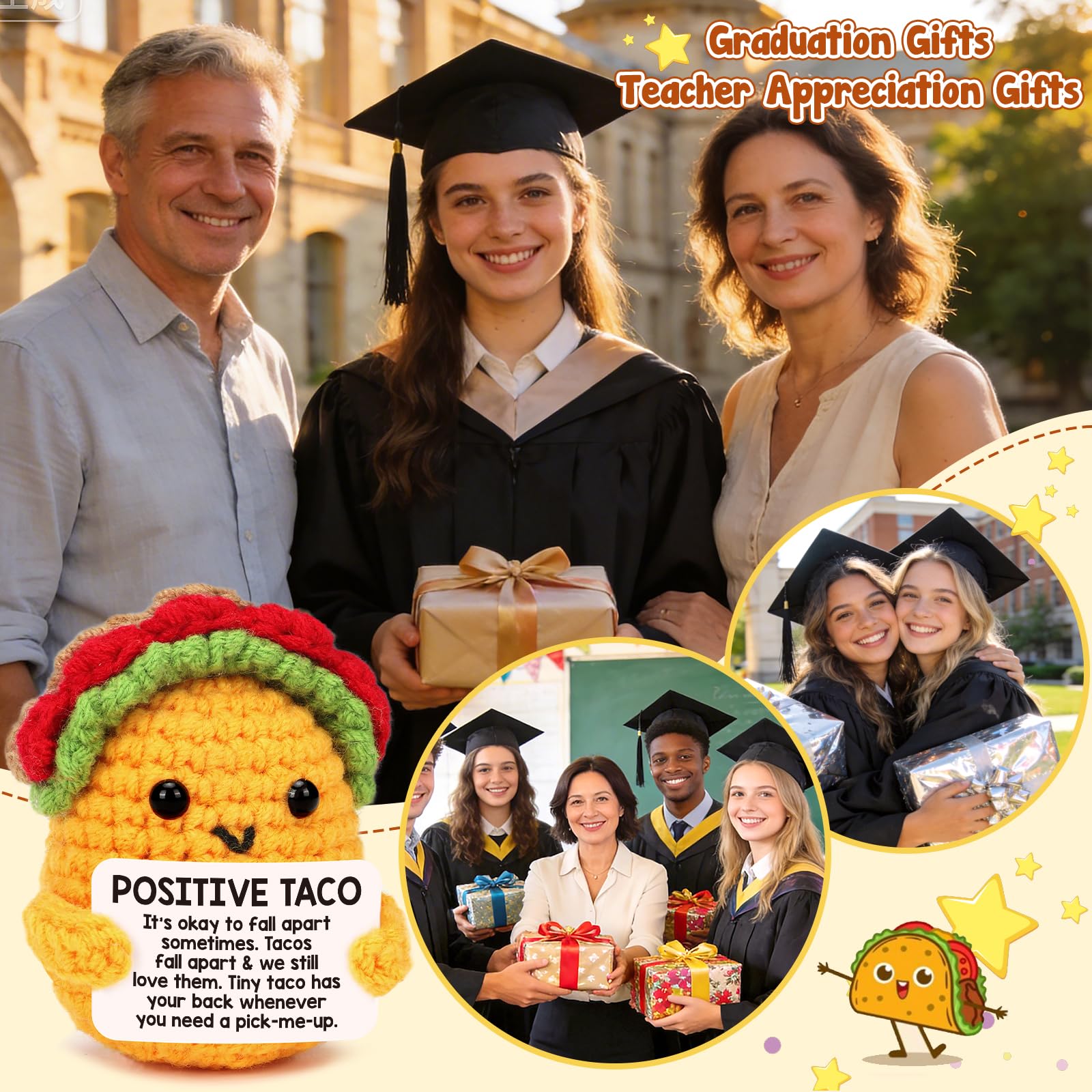 Positive Crochet Taco Birthday Gifts for Women Men Teacher Appreciation Fathers Day Graduation Gift Adult Kids Son Mom Dad Daughter Sister Friend Coworkers Self Care Card Inspirational Support