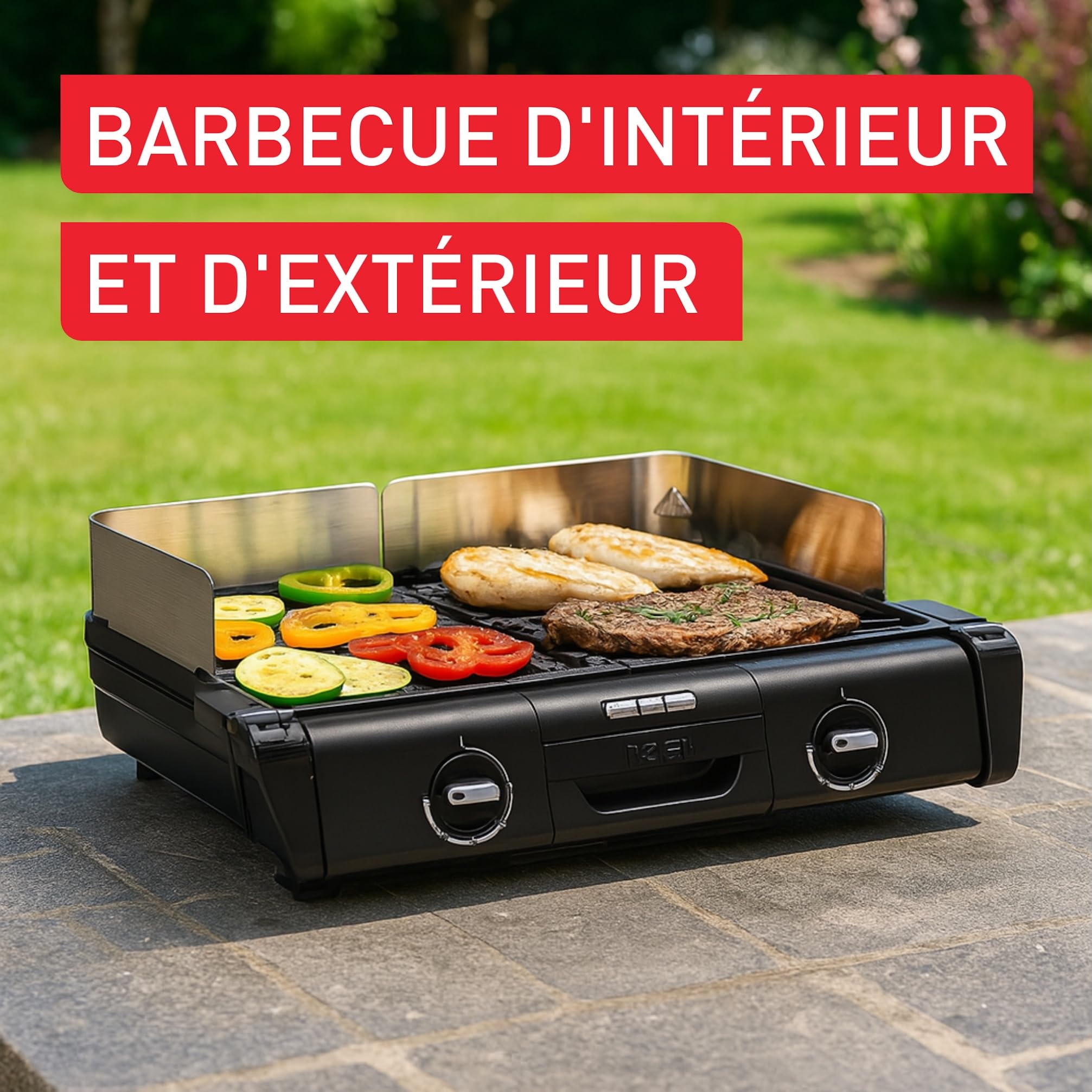 Tefal Barbecue électrique XL Family Grill 2400W avec 2 thermostats réglables, Usage extérieur et intérieur, 2 surfaces de cuisson compatibles lave vaiselle TG800N10