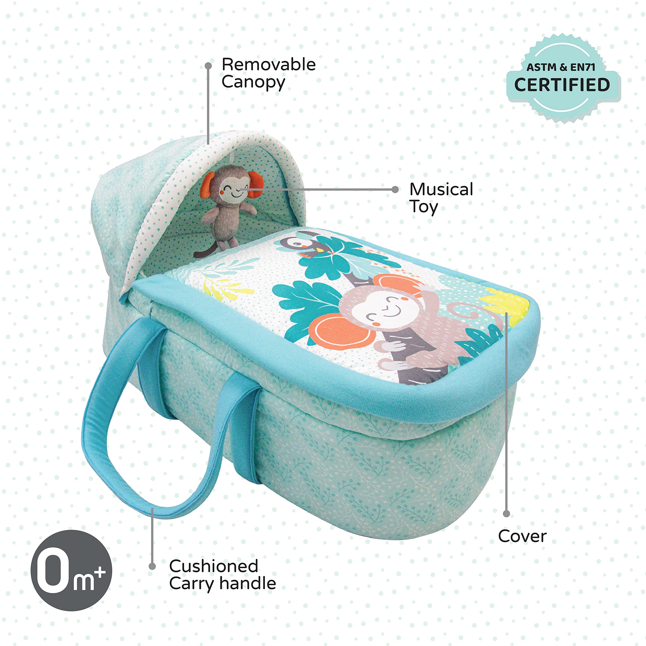 The Moon Brand Moses Basket, Bedside sleeper, travel carrycot, Honey Bear, 0-12 months - Blue